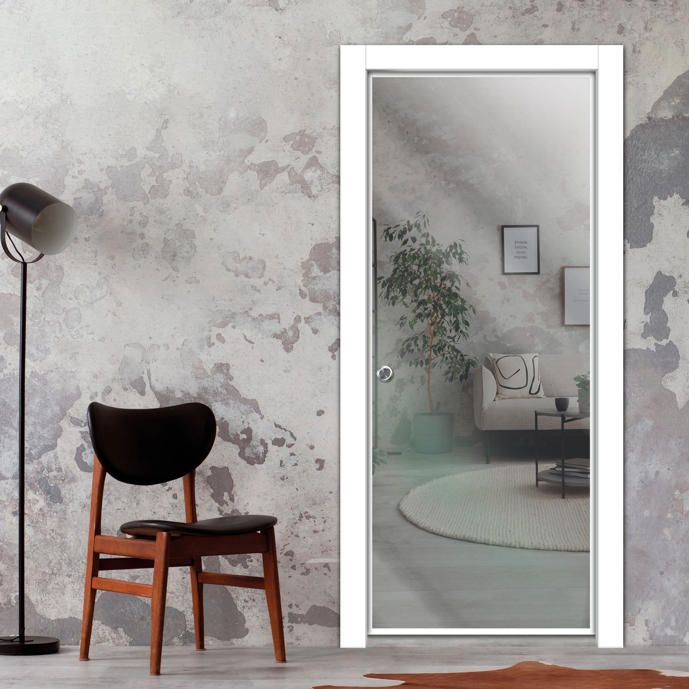 Frameless Glass Sliding Pocket Door Industrial Style PSGDIS-5366