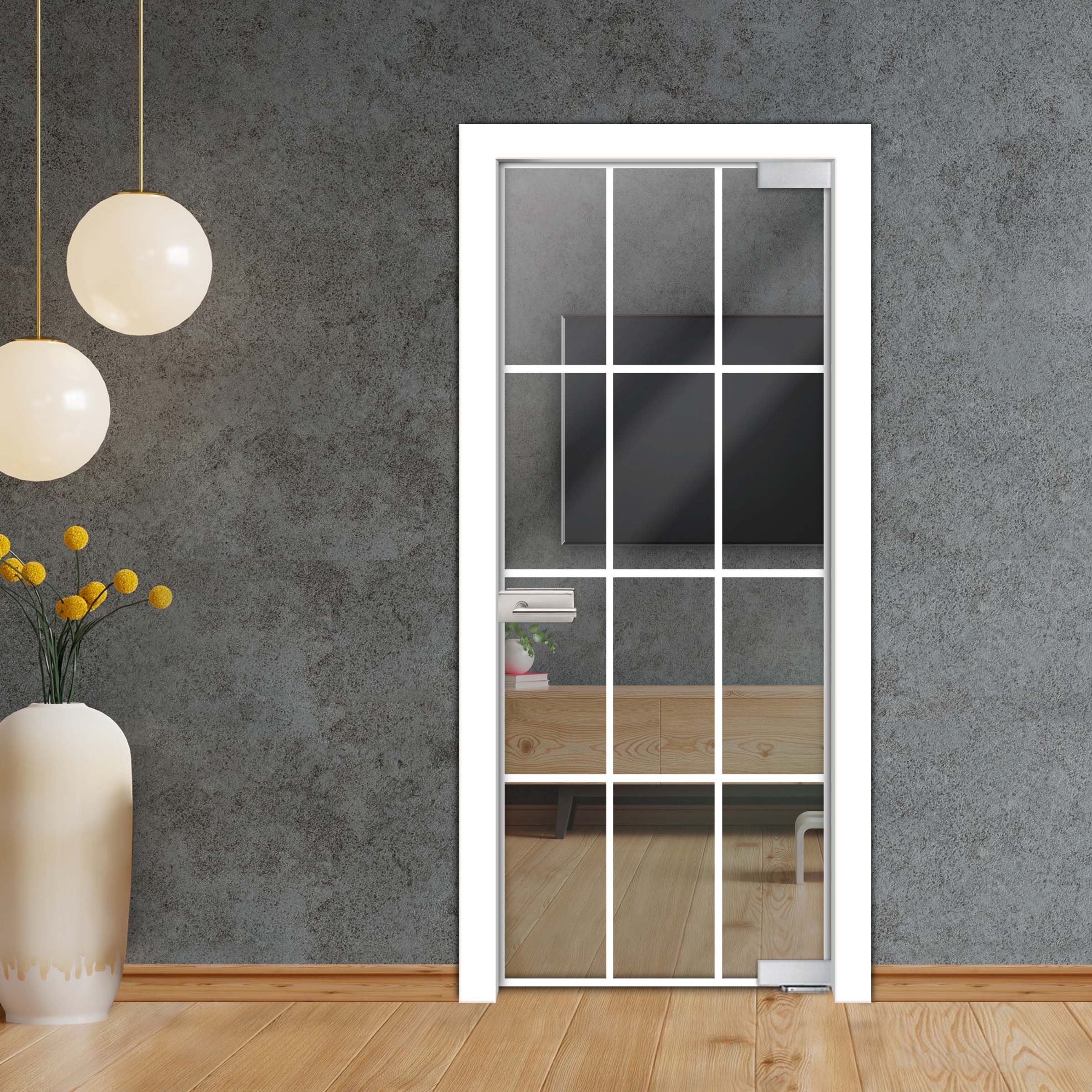 Frameless Industrial Pivot Glass Door (Black Hardware Complete Kit) PGLF-5359