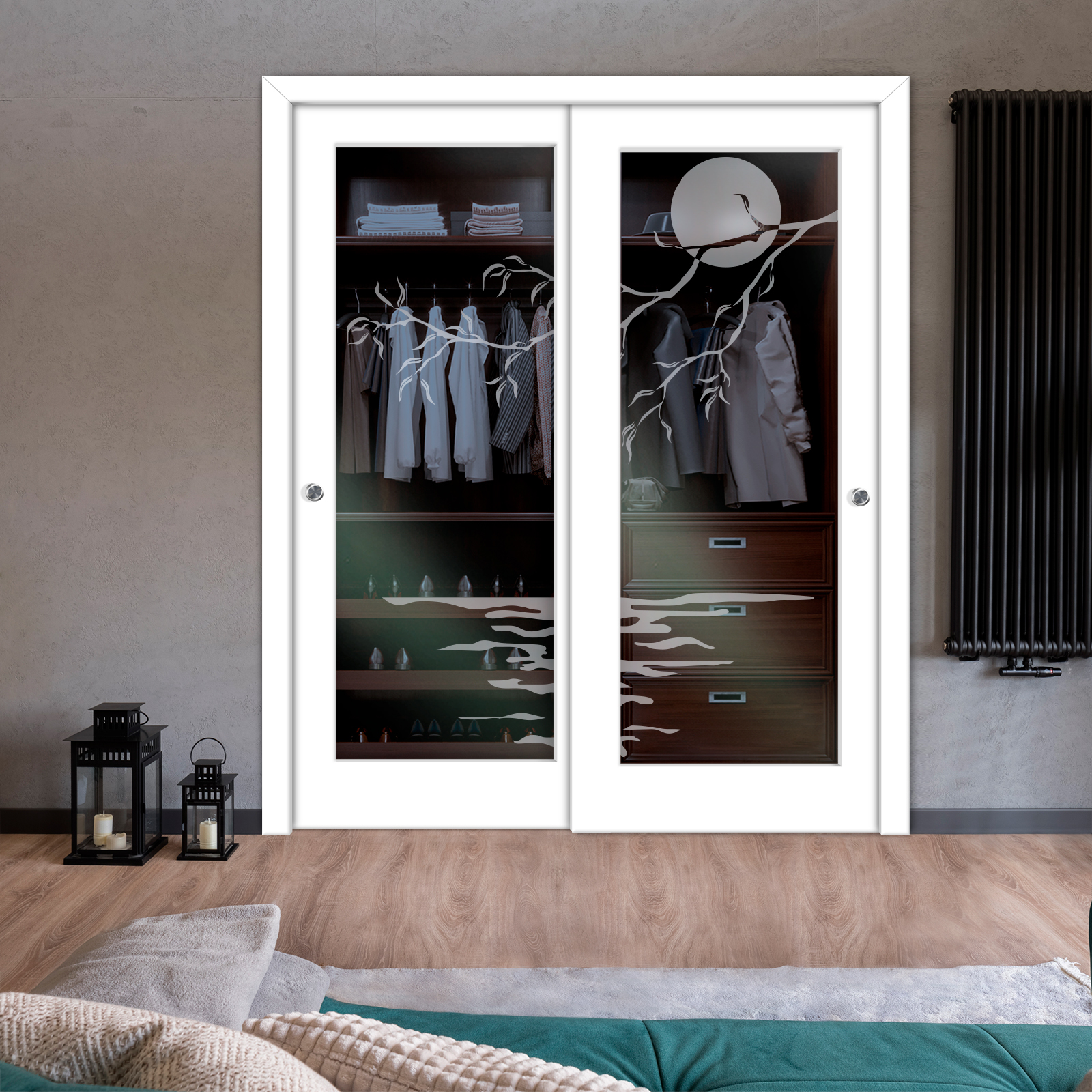 2 Leaf Premium Line Bypass Sliding Closet Door with Hardware & Frosted Design  (Non-private)
