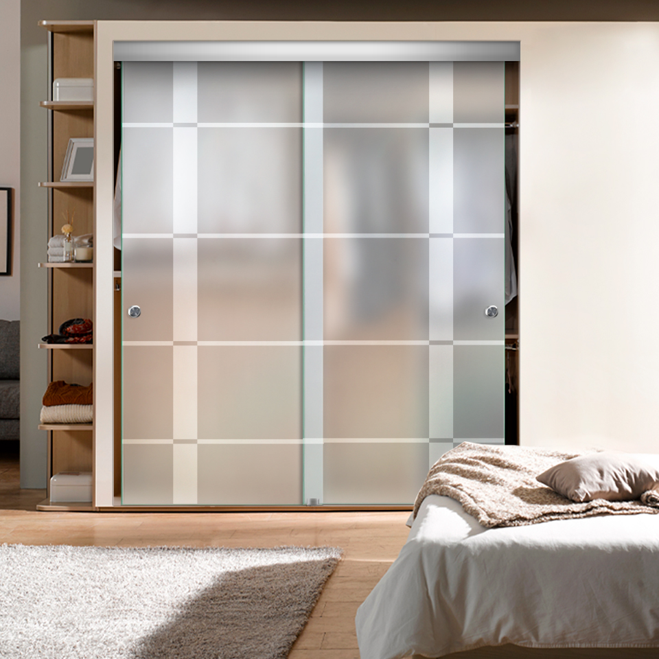 Frameless 2 Leaf Sliding Closet Bypass Glass Door (Full-private)