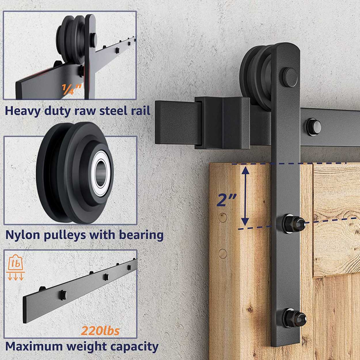 Smartstandard sliding door hook, for barn doors, "I" shaped, black,