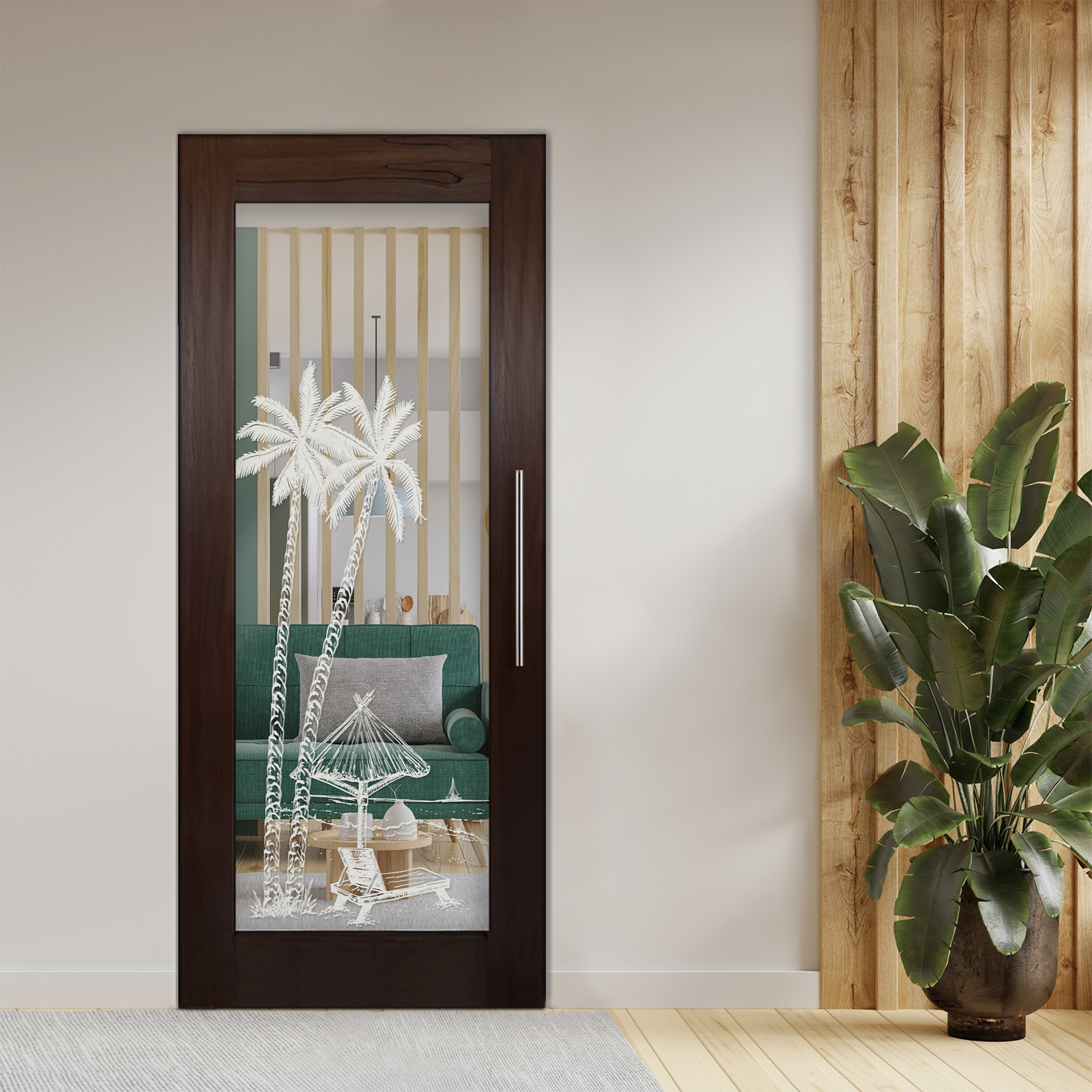 Pivot Wooden Mirror Door With Design (Design: 2)