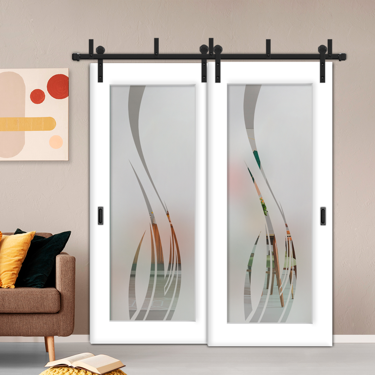 2 Leaf Sliding Barn Bypass Doors with Glass Insert BGD-4403