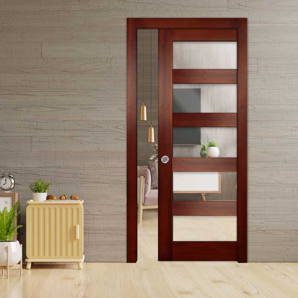 Mahogany Pocket Door with 1 or 2 Mirror Insert PWGD-8114