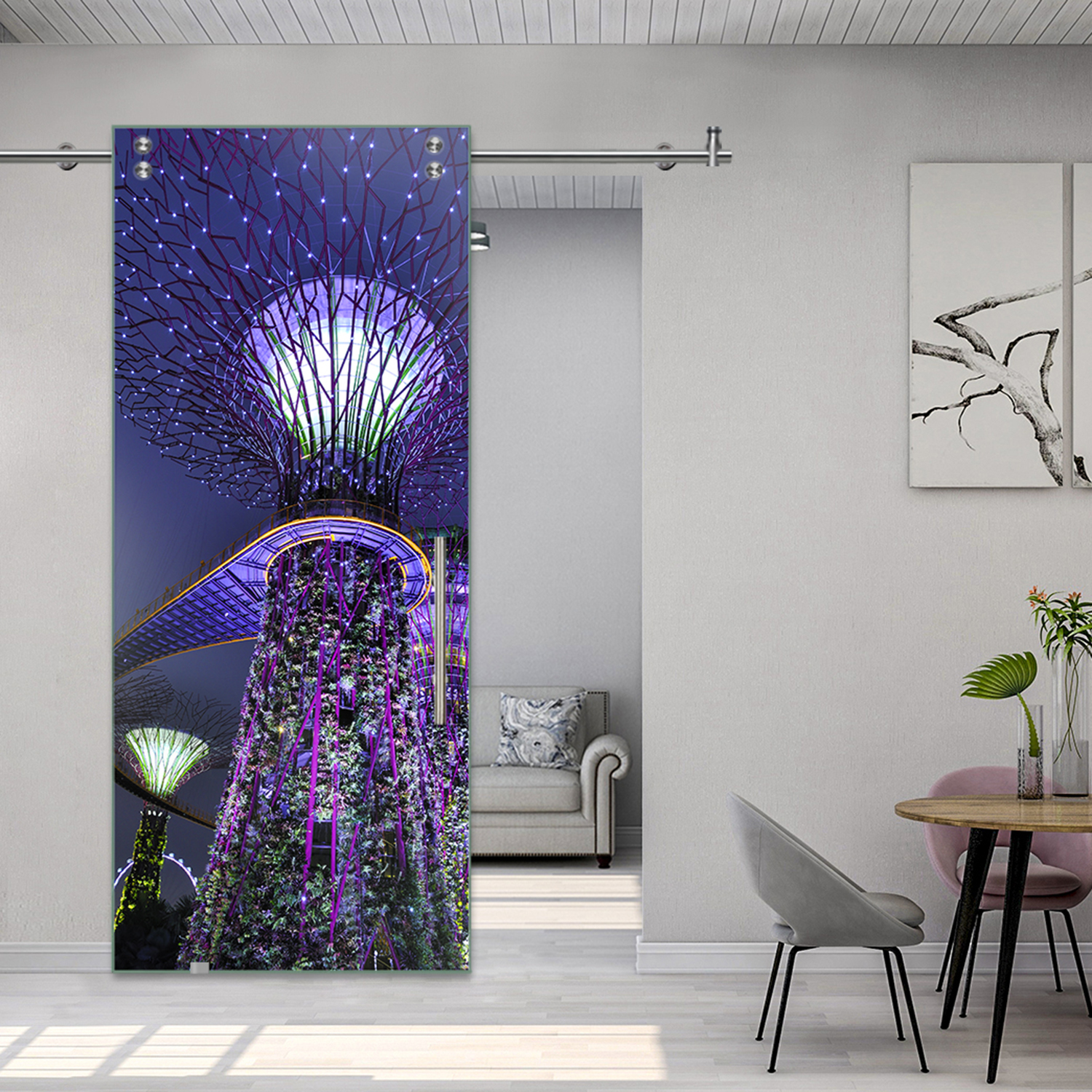 Digital Printing Sliding Barn Glass Door with Stainless Steel Hardware & T-handle (Singapore Bayfron)