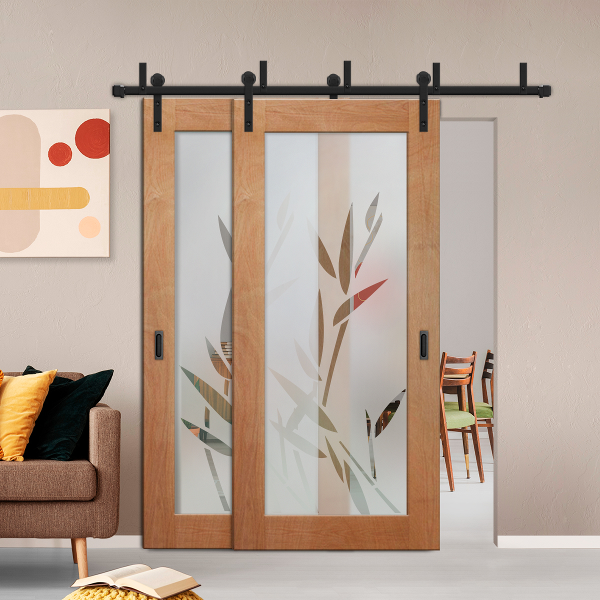 2 Leaf Sliding Barn Bypass Doors with Glass Insert (Semi private)