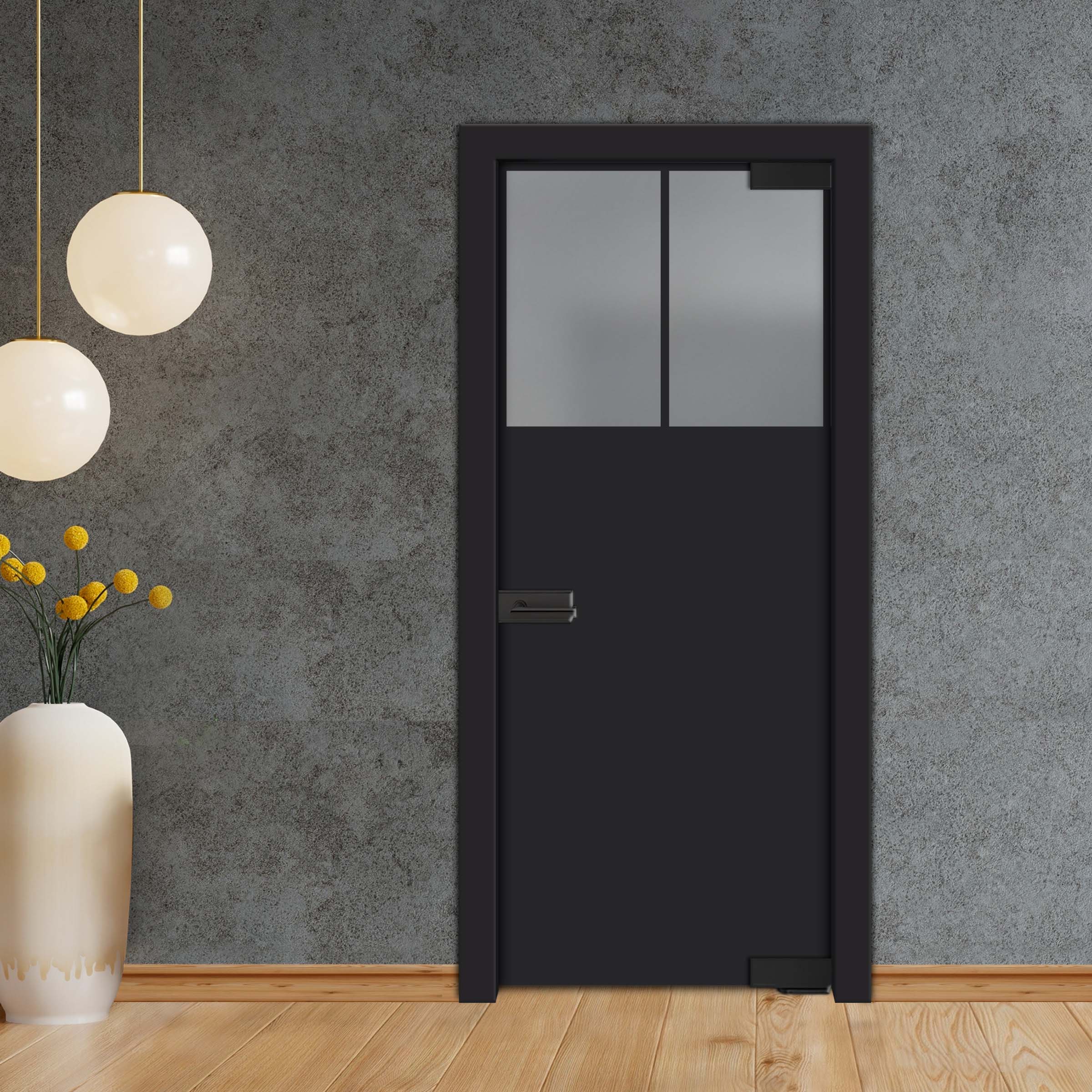 Frameless Industrial Pivot Glass Door (Black Hardware Complete Kit) PGLF-4143