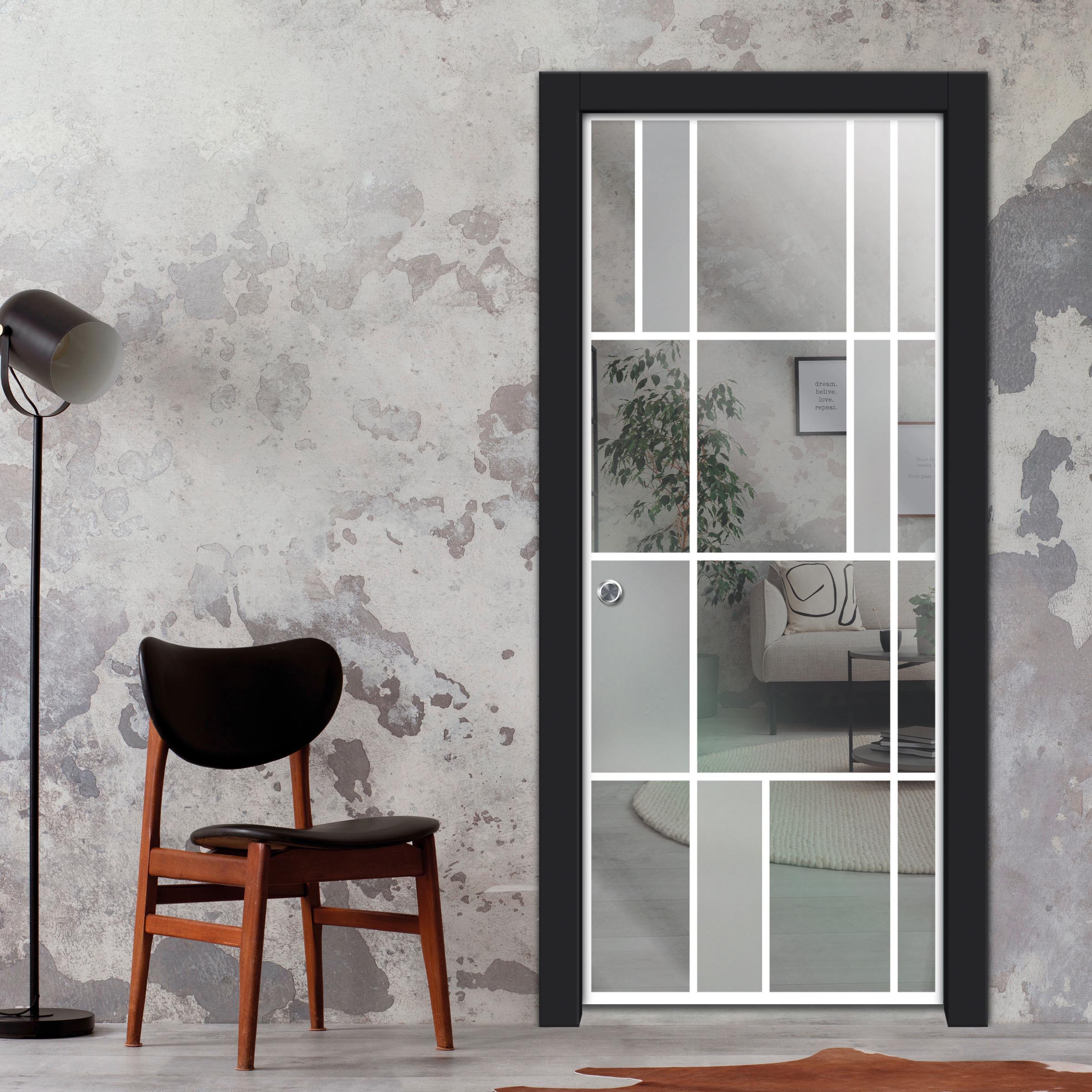 Frameless Glass Pocket Door Industrial Loft Style PSGDIS-7023