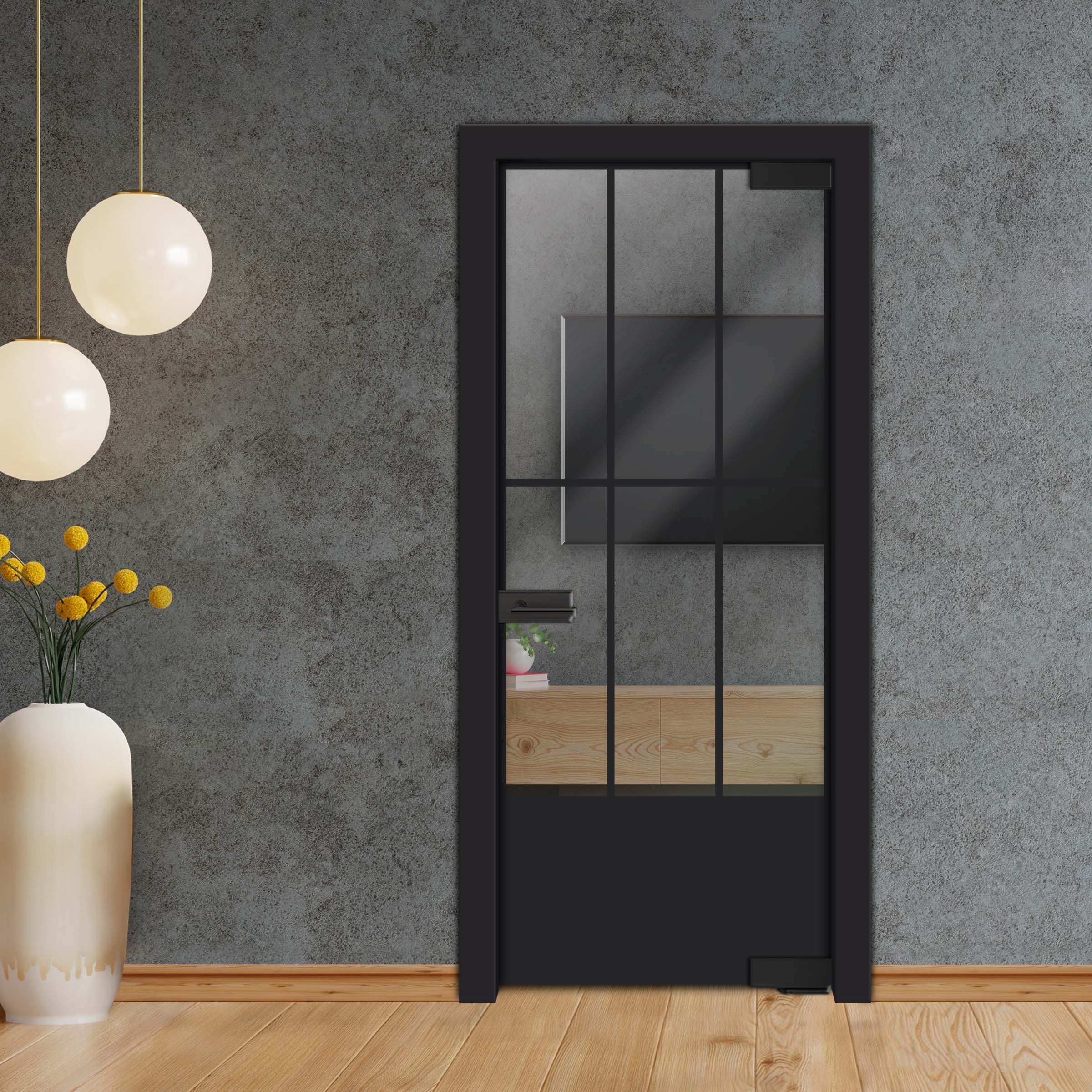 Frameless Industrial Pivot Glass Door (Black Hardware Complete Kit) PGLF-4122