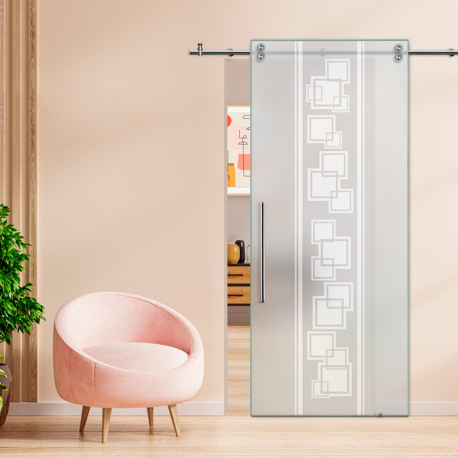 Sliding Barn Glass Door T-Handle (Full-Private)