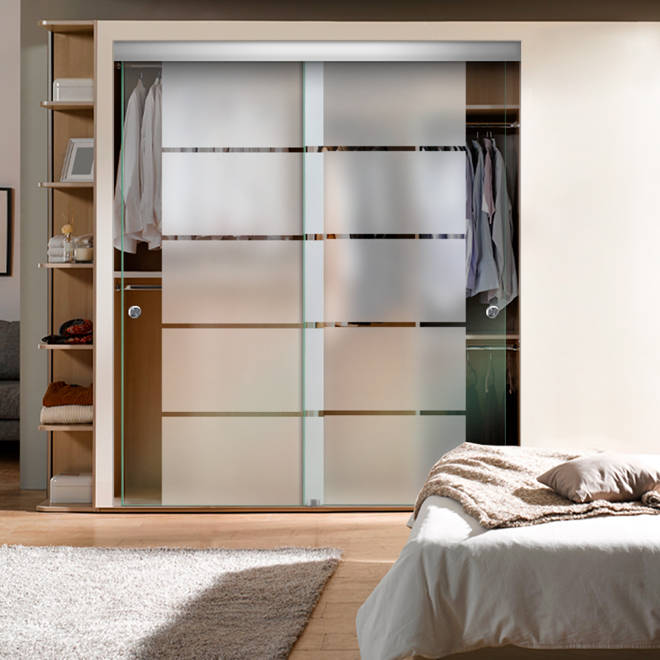 Frameless 2 Leaf Sliding Closet Bypass Glass Door (Semi-private)