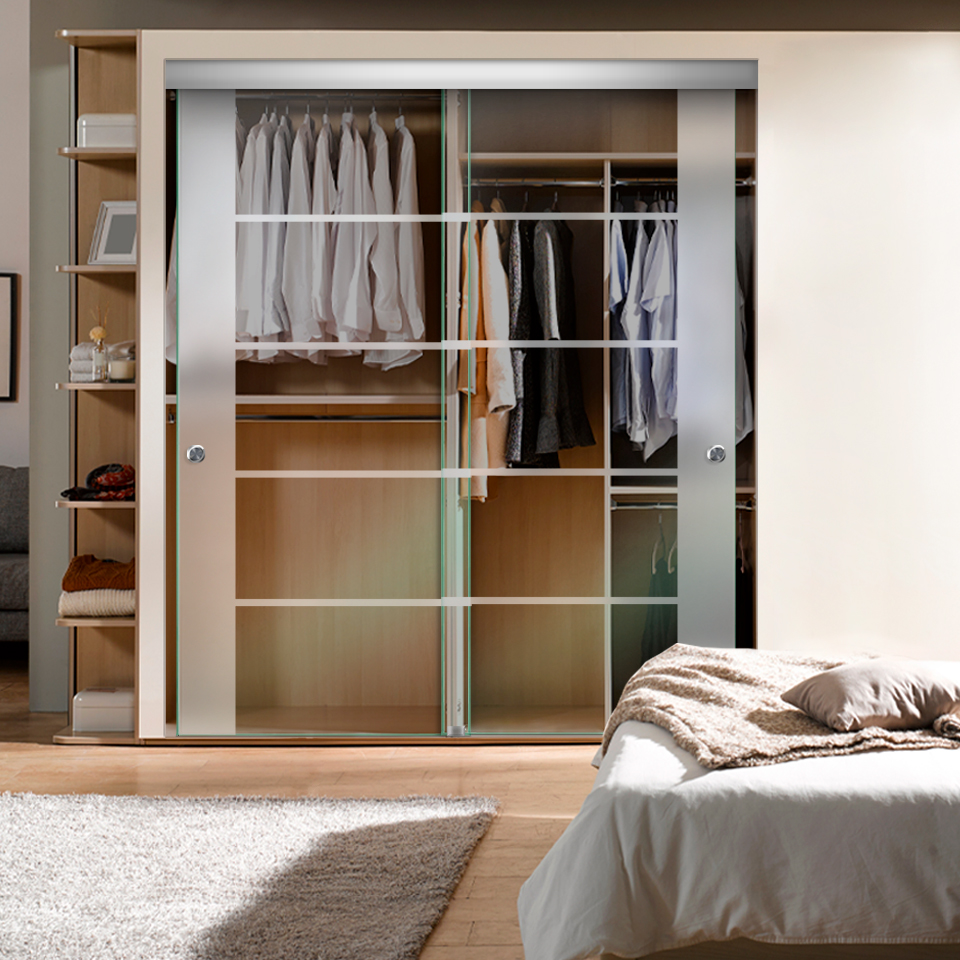 Frameless 2 Leaf Sliding Closet Bypass Glass Door (Non-private)
