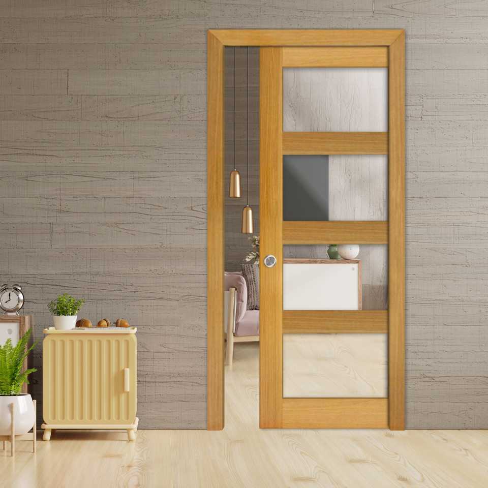 New Zealand Oak Pocket Door with One or Both Side Mirrors-8074