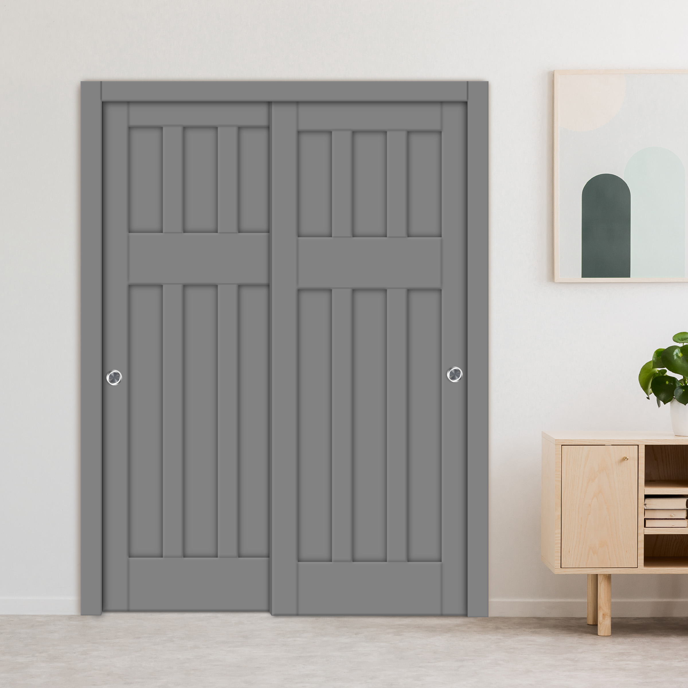 Handcrafted Bypass Sliding Closet Door 6 Panel (Painted Grey)