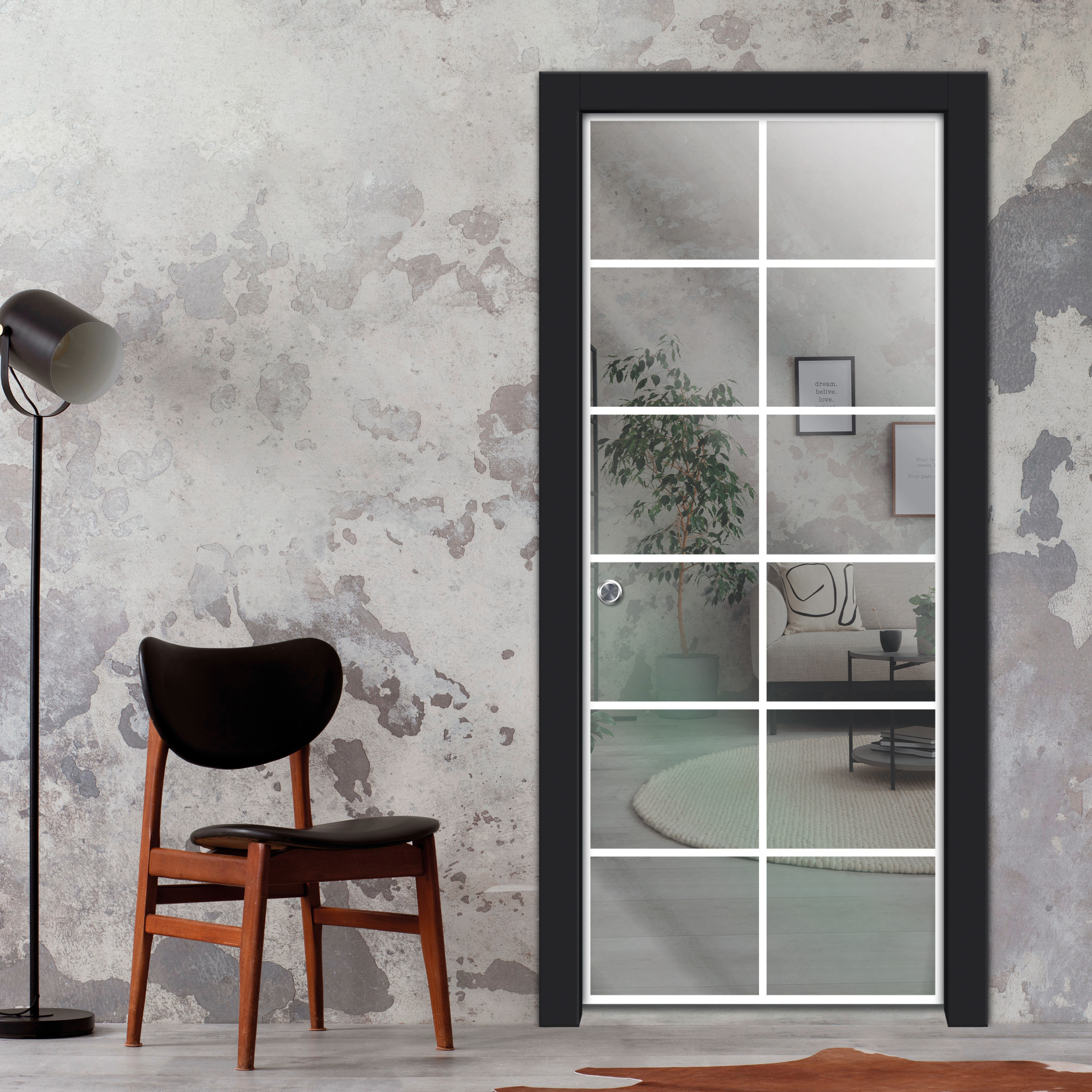 Frameless Glass Sliding Pocket Door Industrial Style PSGDIS-5378