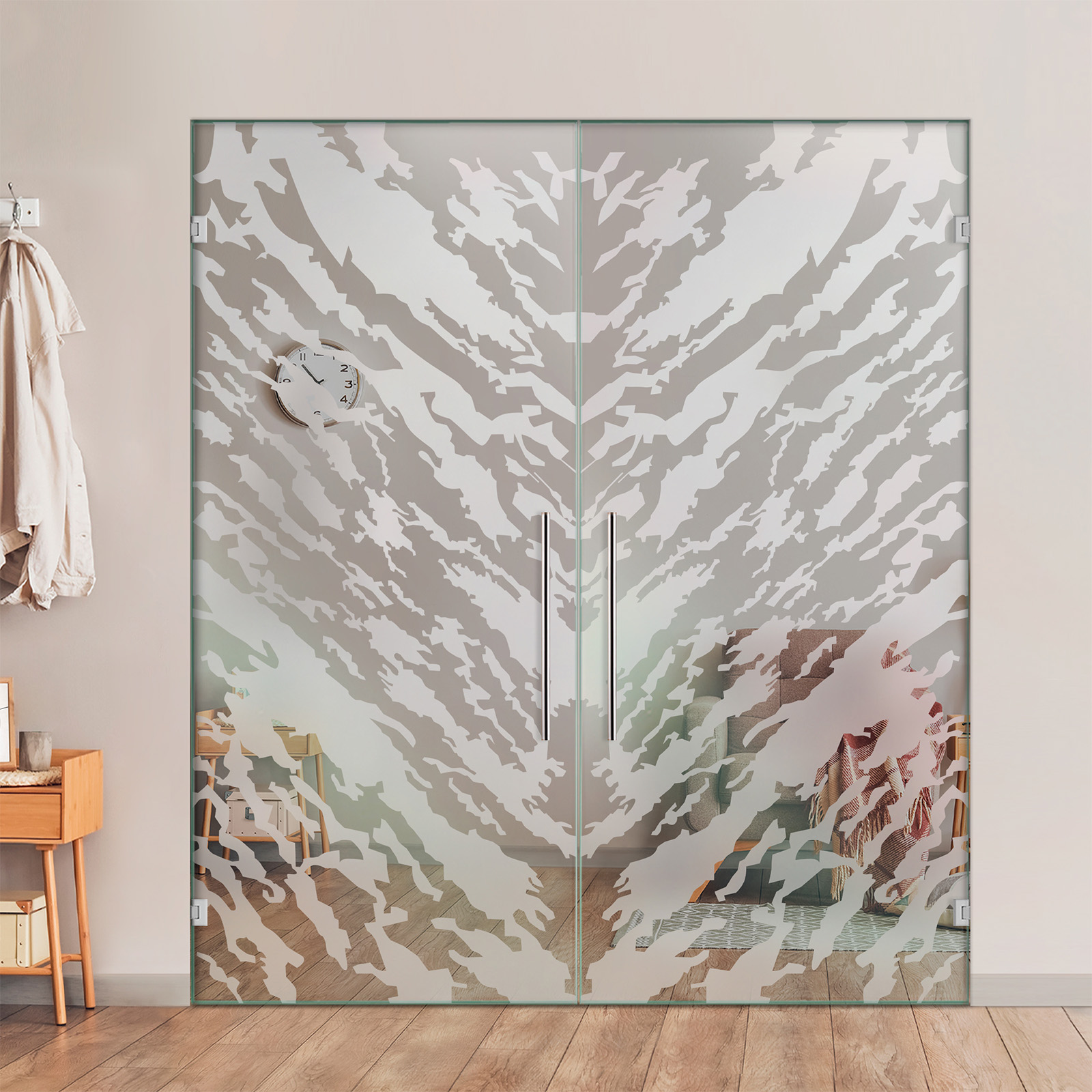 Double Swing Glass Door with Frosted Design (Non-private)