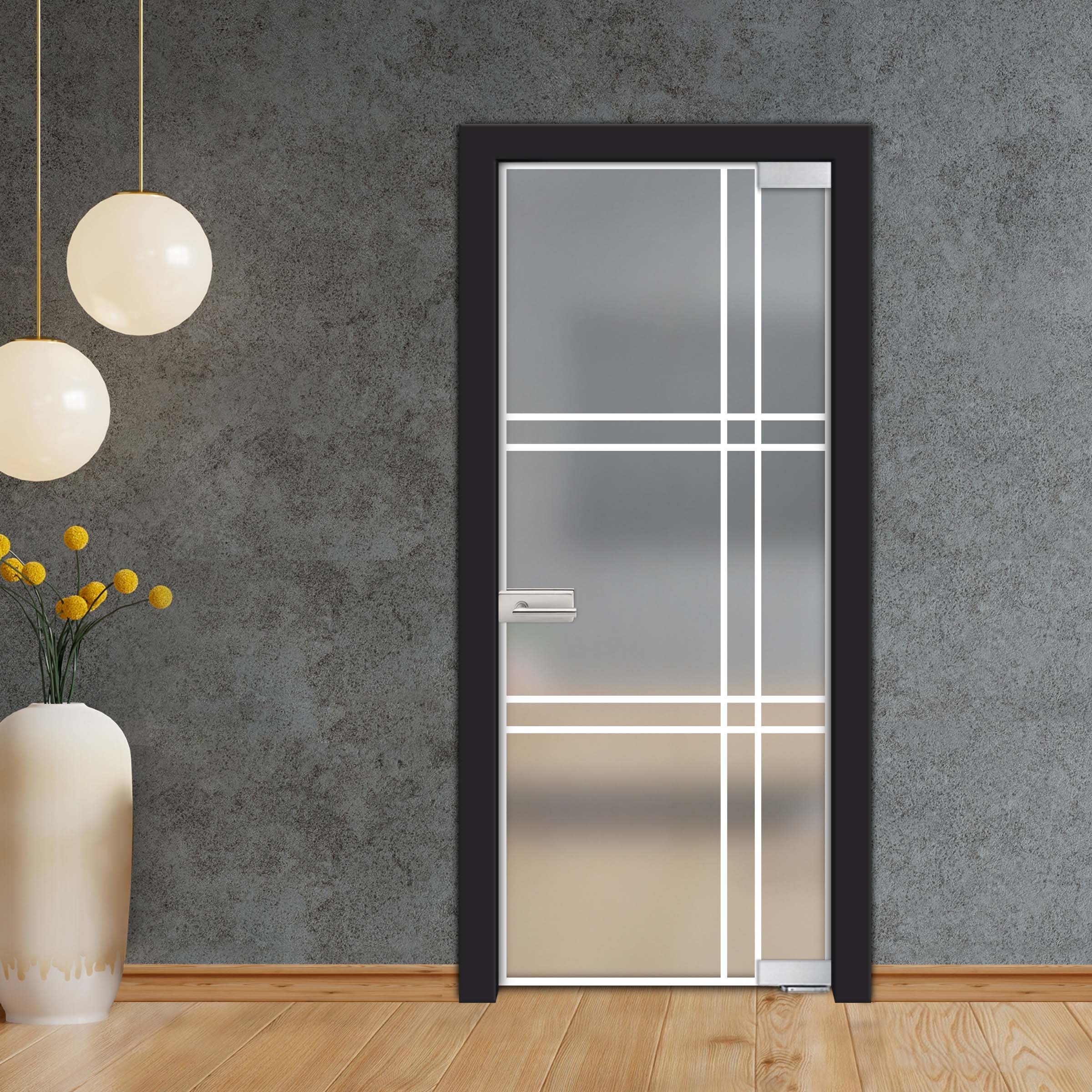 Frameless Industrial Pivot Glass Door (Black Hardware Complete Kit) PGLF-4147