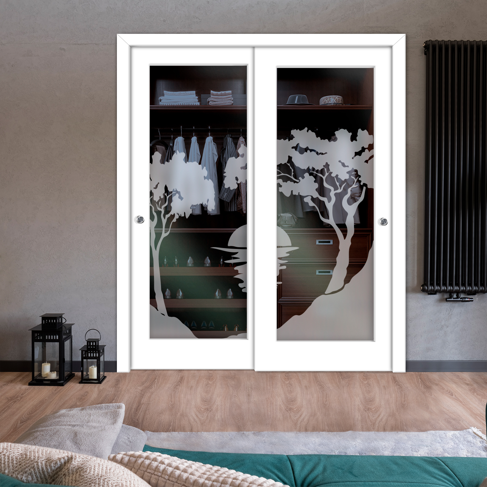 2 Leaf Premium Line Bypass Sliding Closet Door with Hardware & Frosted Design  (Non-private)