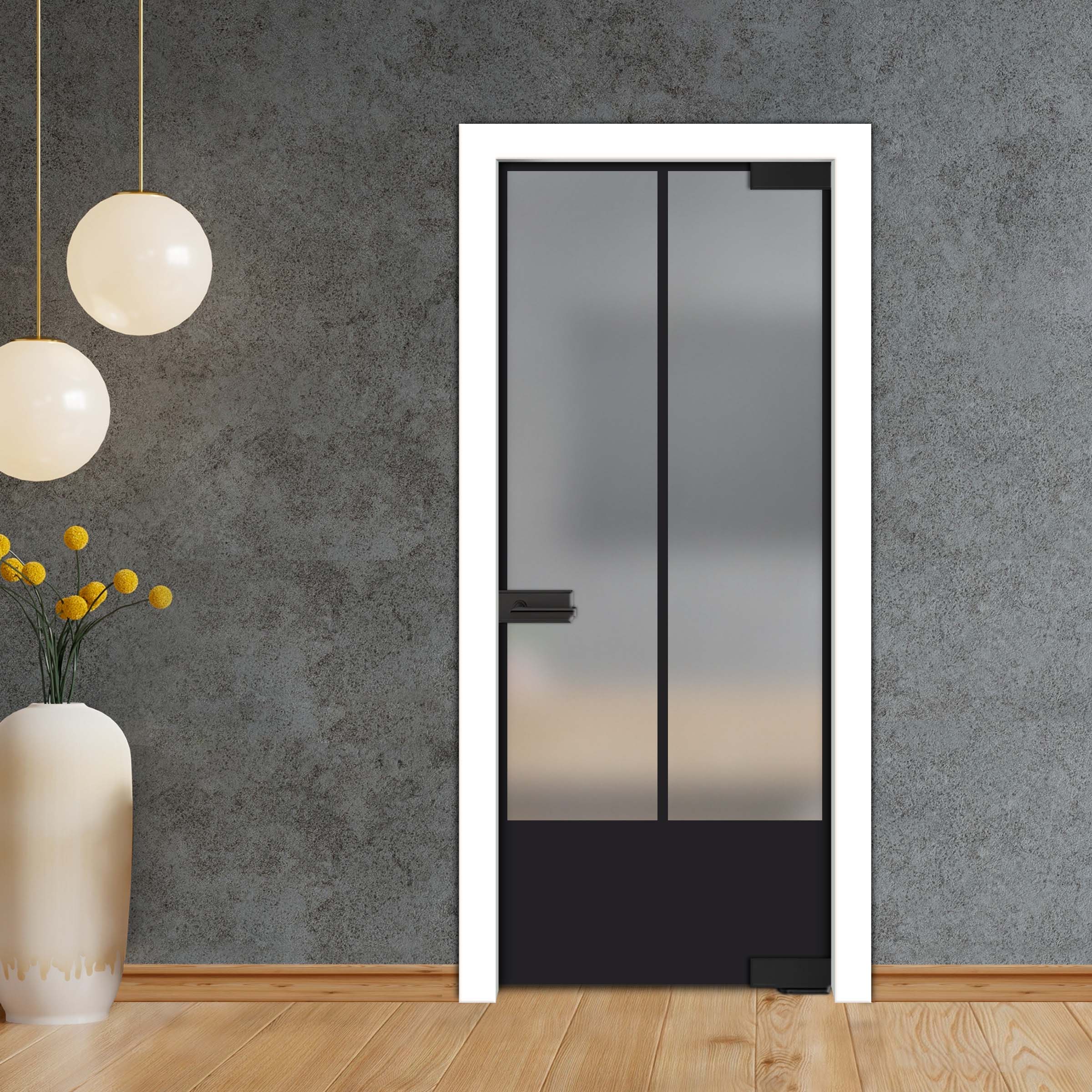 Frameless Industrial Pivot Glass Door (Black Hardware Complete Kit) PGLF-5414