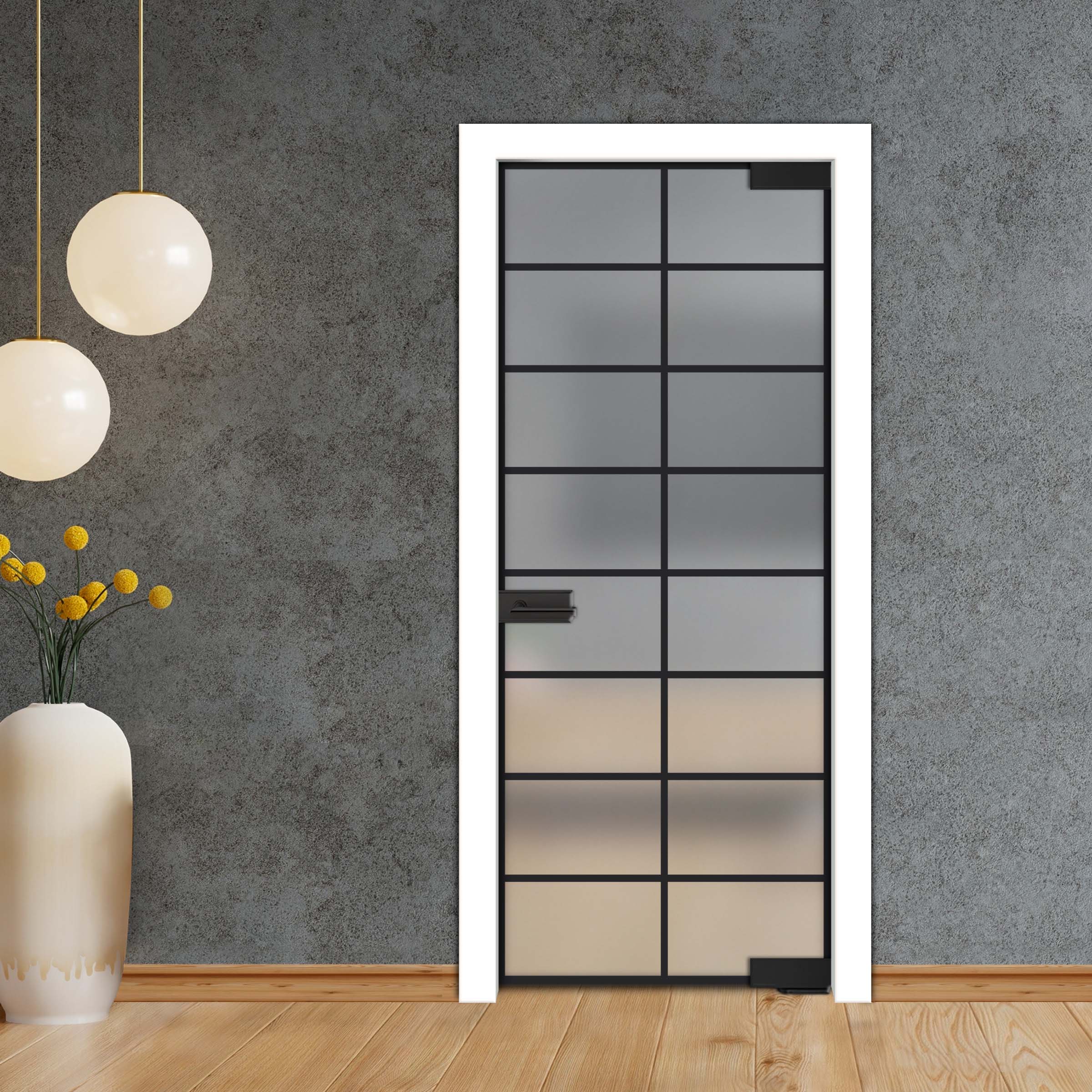 Frameless Industrial Pivot Glass Door (Black Hardware Complete Kit) PGLF-4134