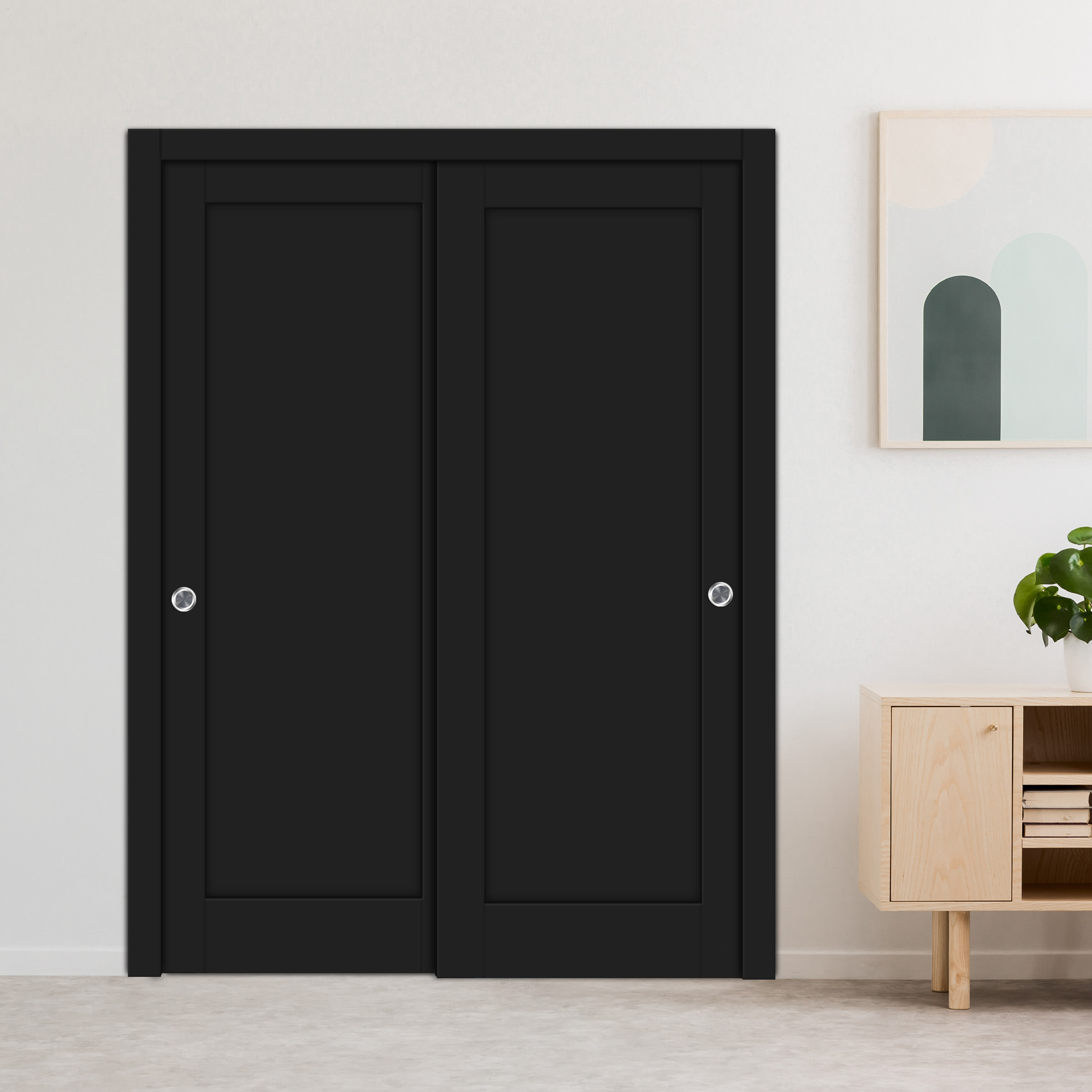 Handmade Shaker Style Bypass Sliding Closet Door Black