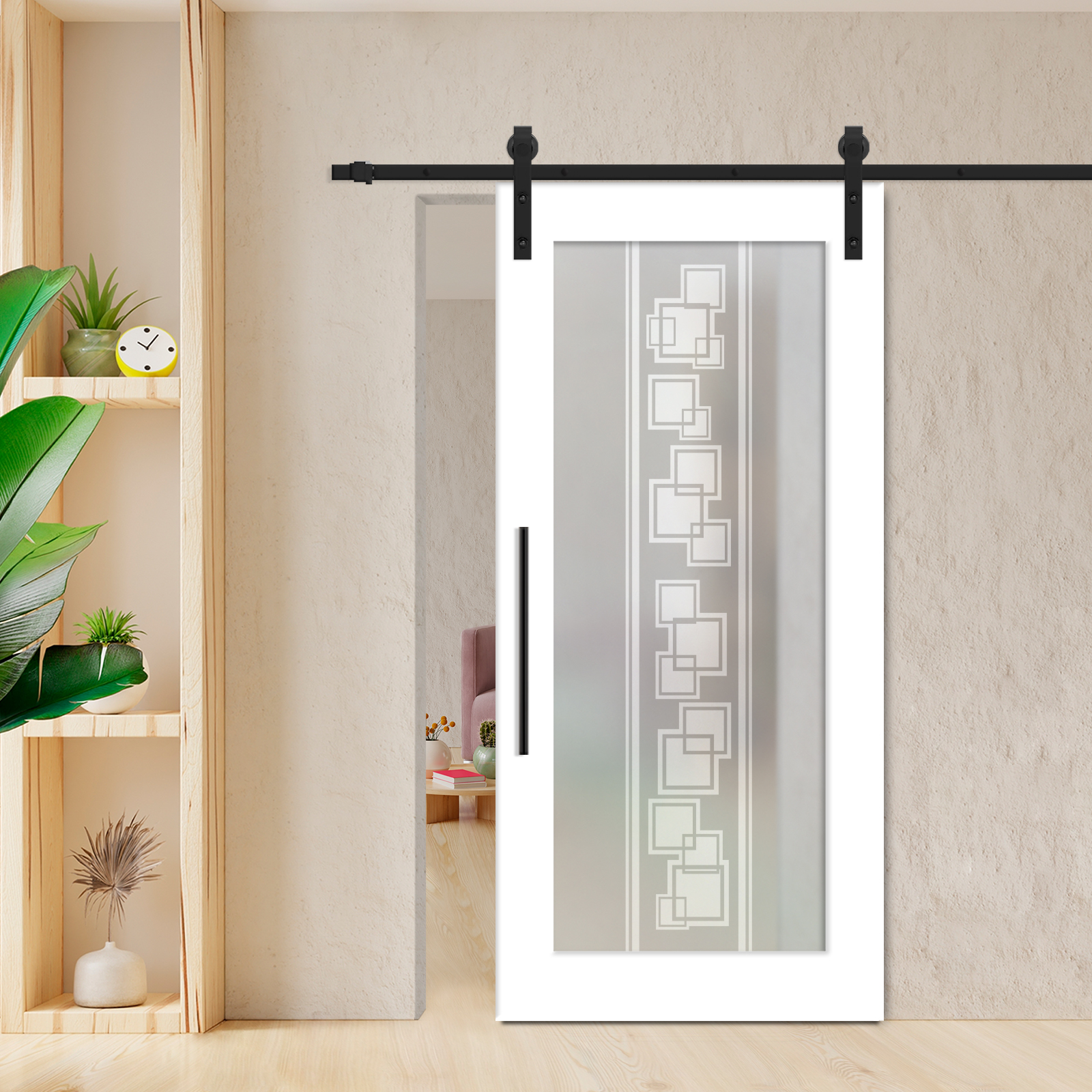 1 Lite Sliding Barn Door with Glass Insert (Carbon Steel hardware - Full Private)