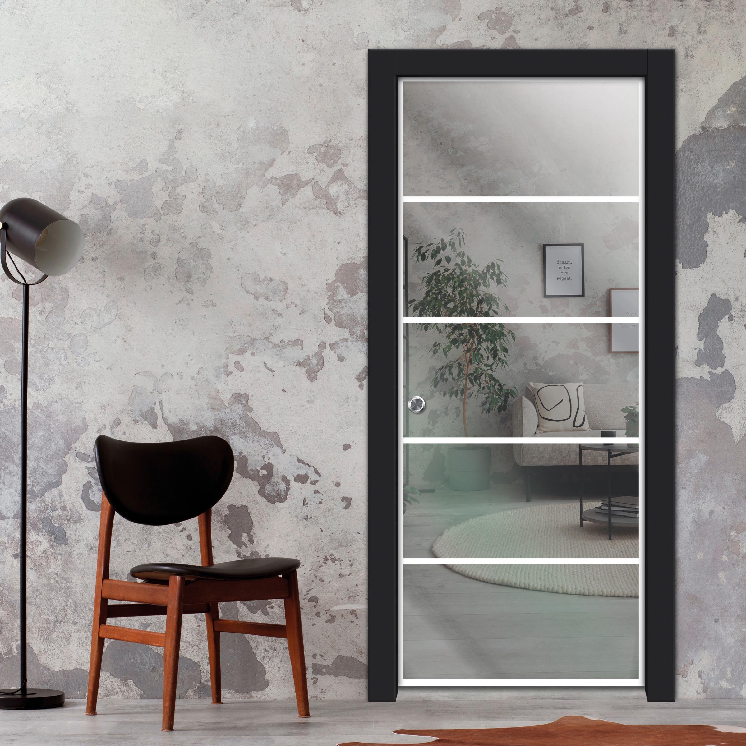 Frameless Glass Pocket Door Industrial Style PSGDIS-5370