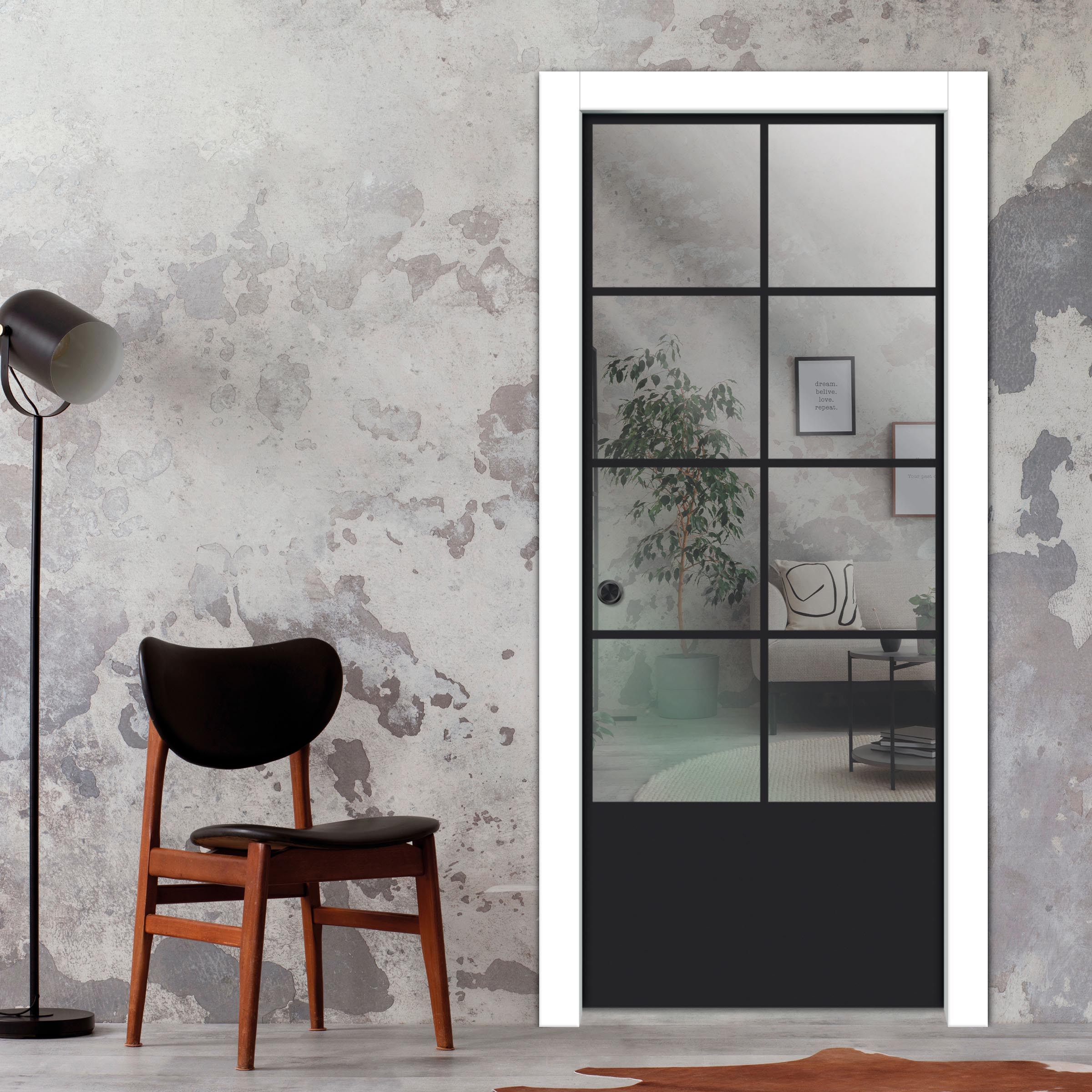 Frameless Glass Sliding Pocket Door Industrial Style PSGDIS-4255