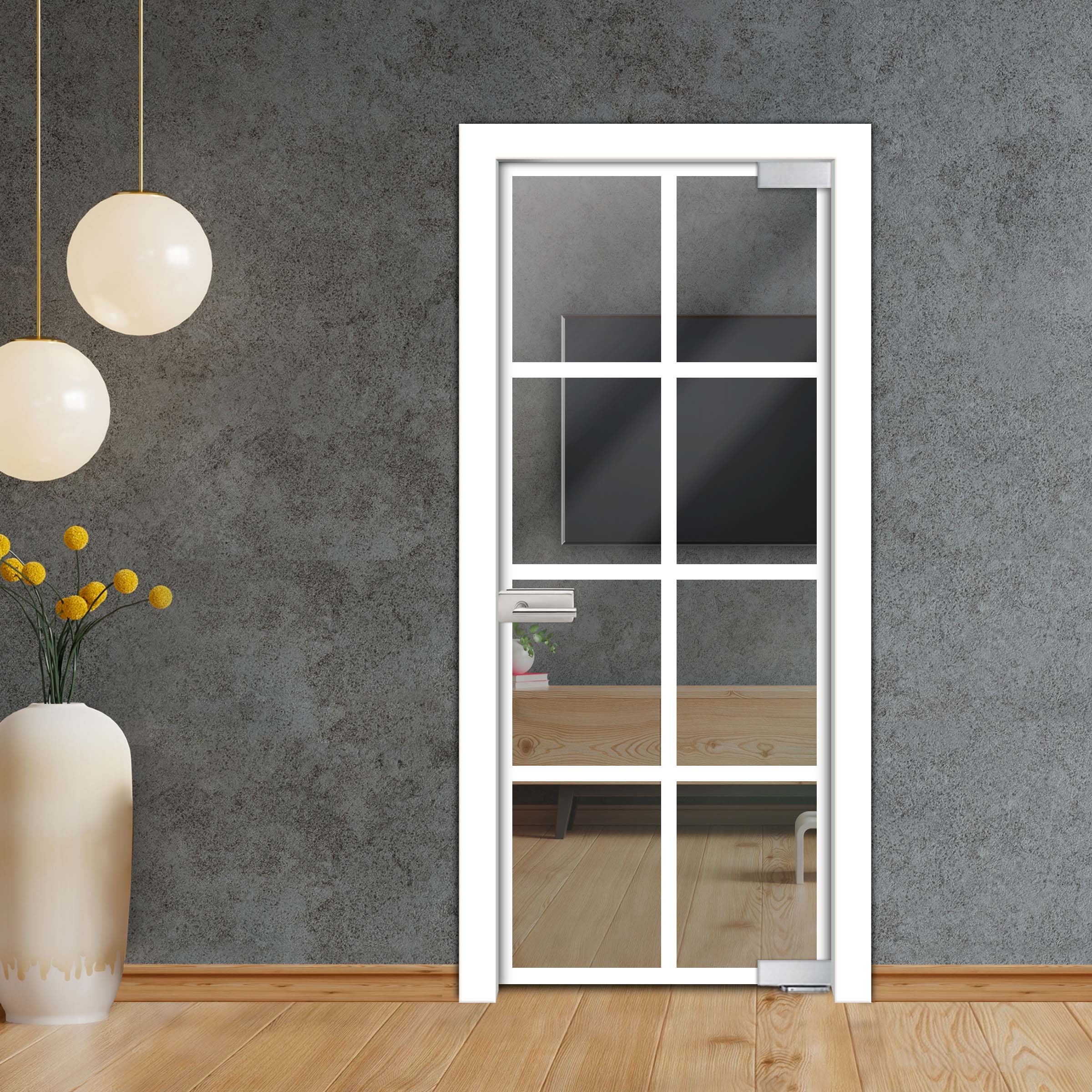 Frameless Industrial Pivot Glass Door (Black Hardware Complete Kit) PGLF-5397