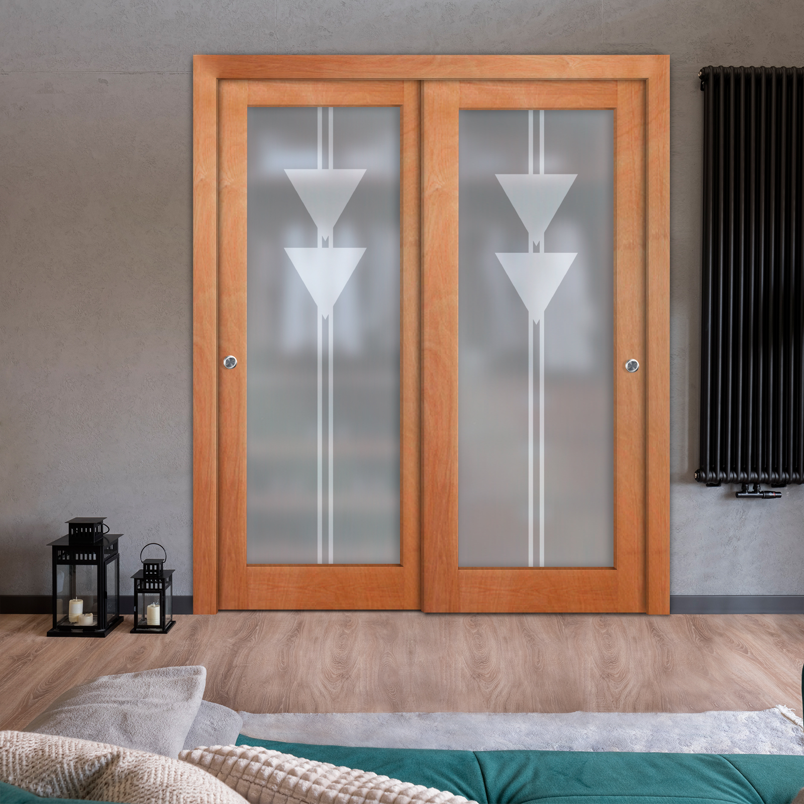 2 Leaf Premium Line Bypass Sliding Closet Door with Hardware & Frosted Design (Full-private)
