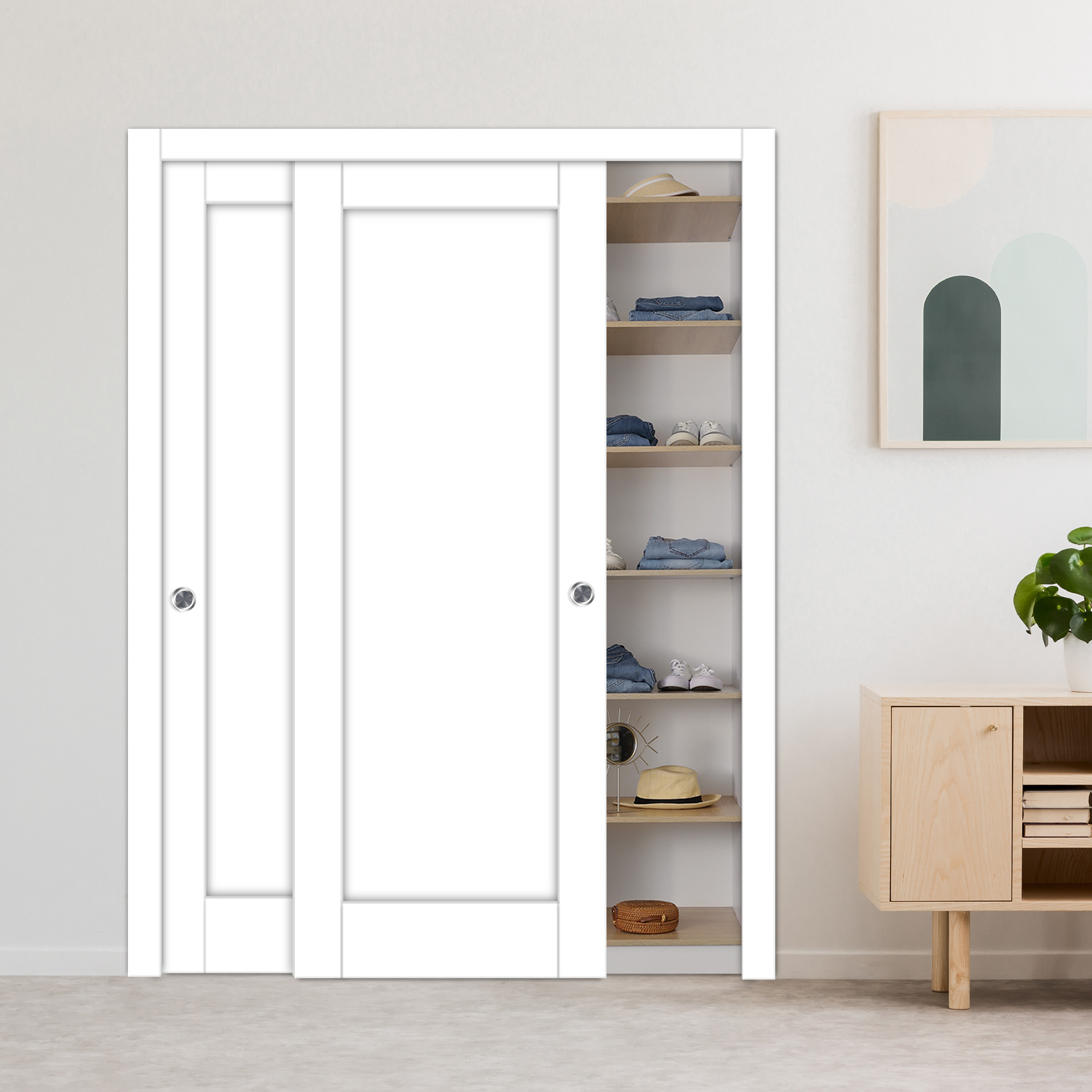 Handmade Shaker Style Bypass Sliding Closet Door White