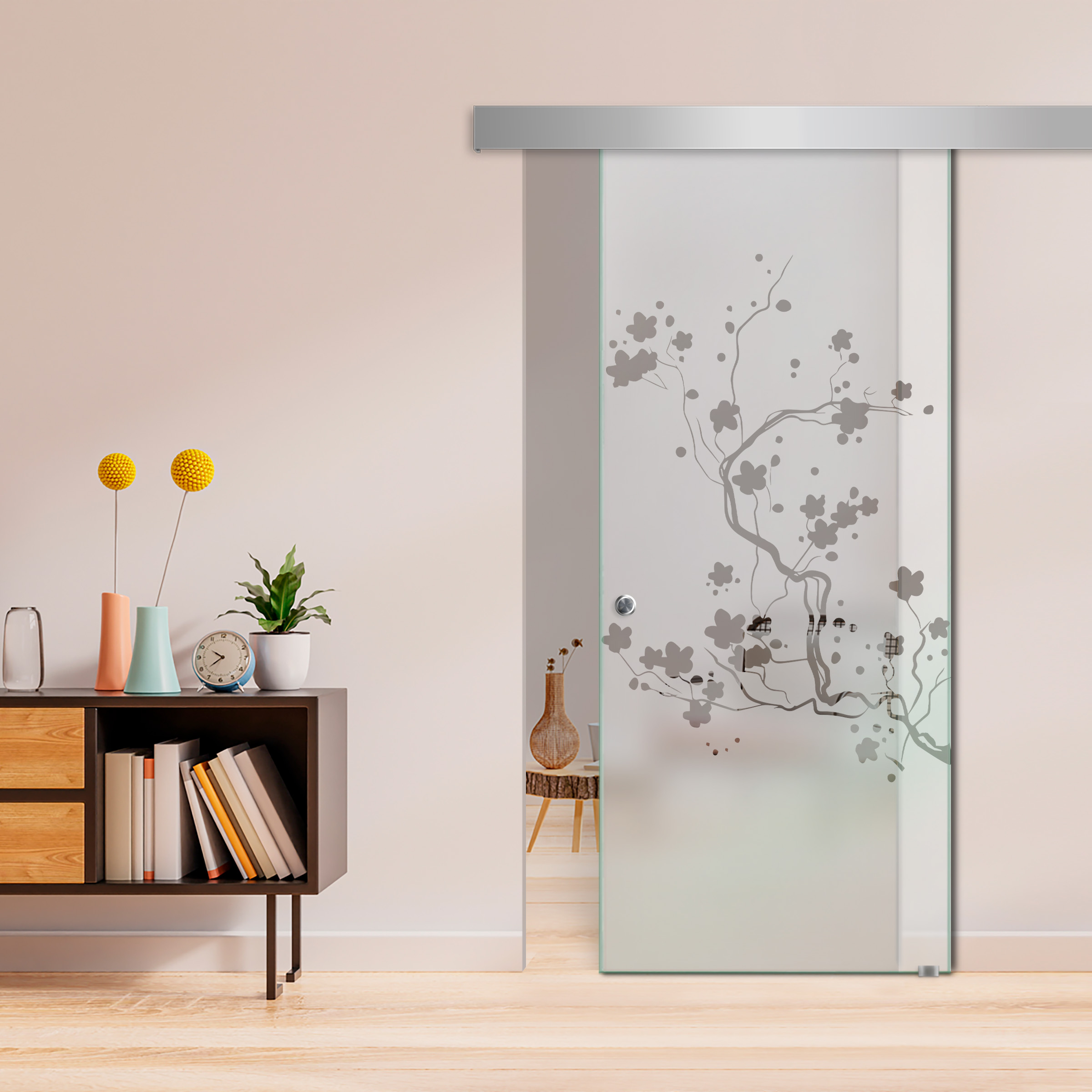 Sliding Glass Barn Door ALU100 (Semi Private) Recessed Grip