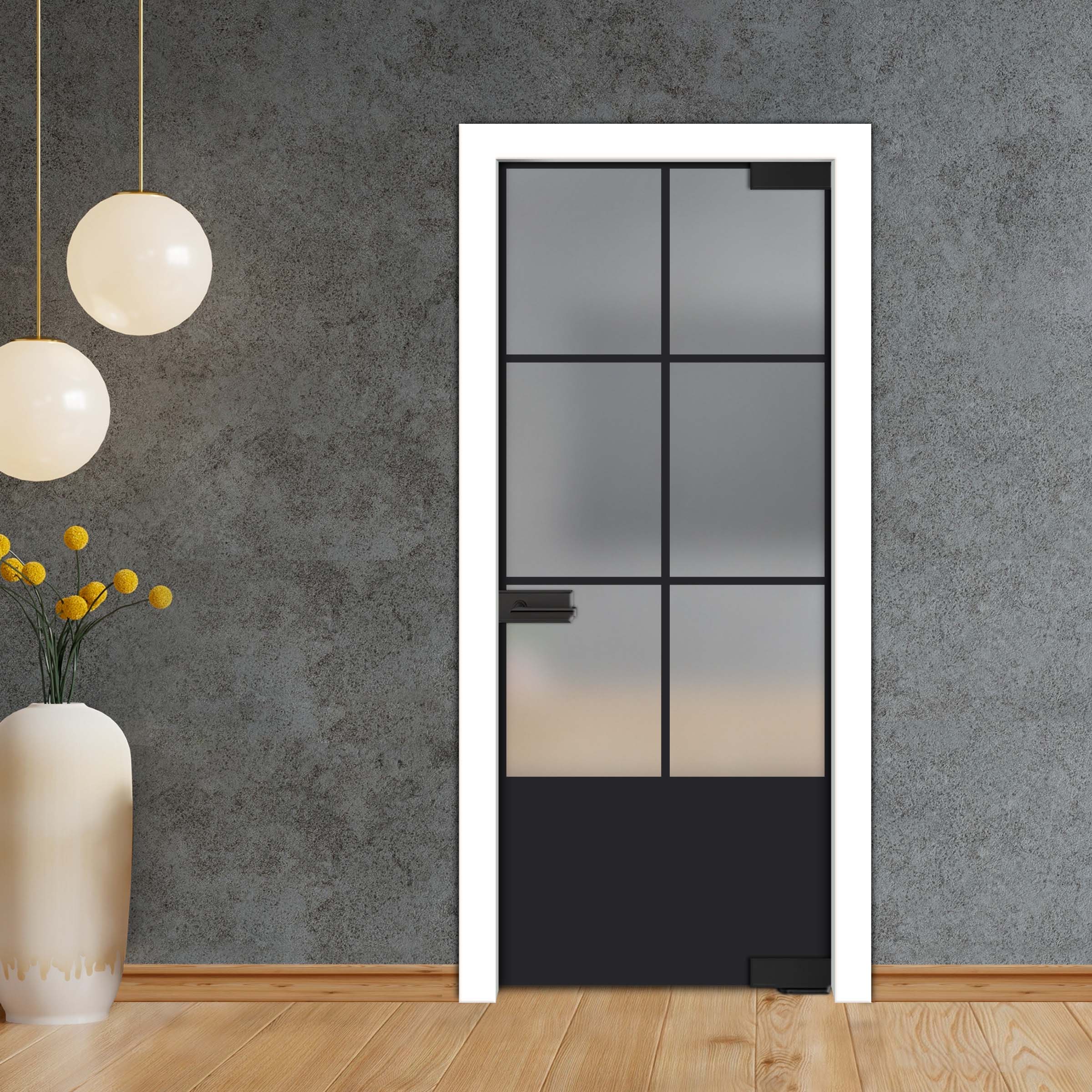 Frameless Industrial Pivot Glass Door (Black Hardware Complete Kit) PGLF-5411