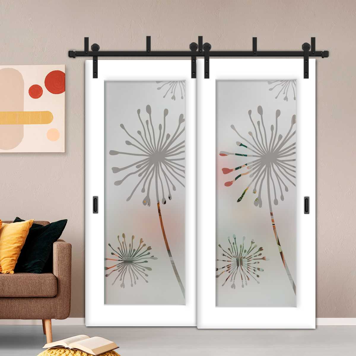 2 Leaf Sliding Barn Bypass Doors with Glass Insert BGD-4392