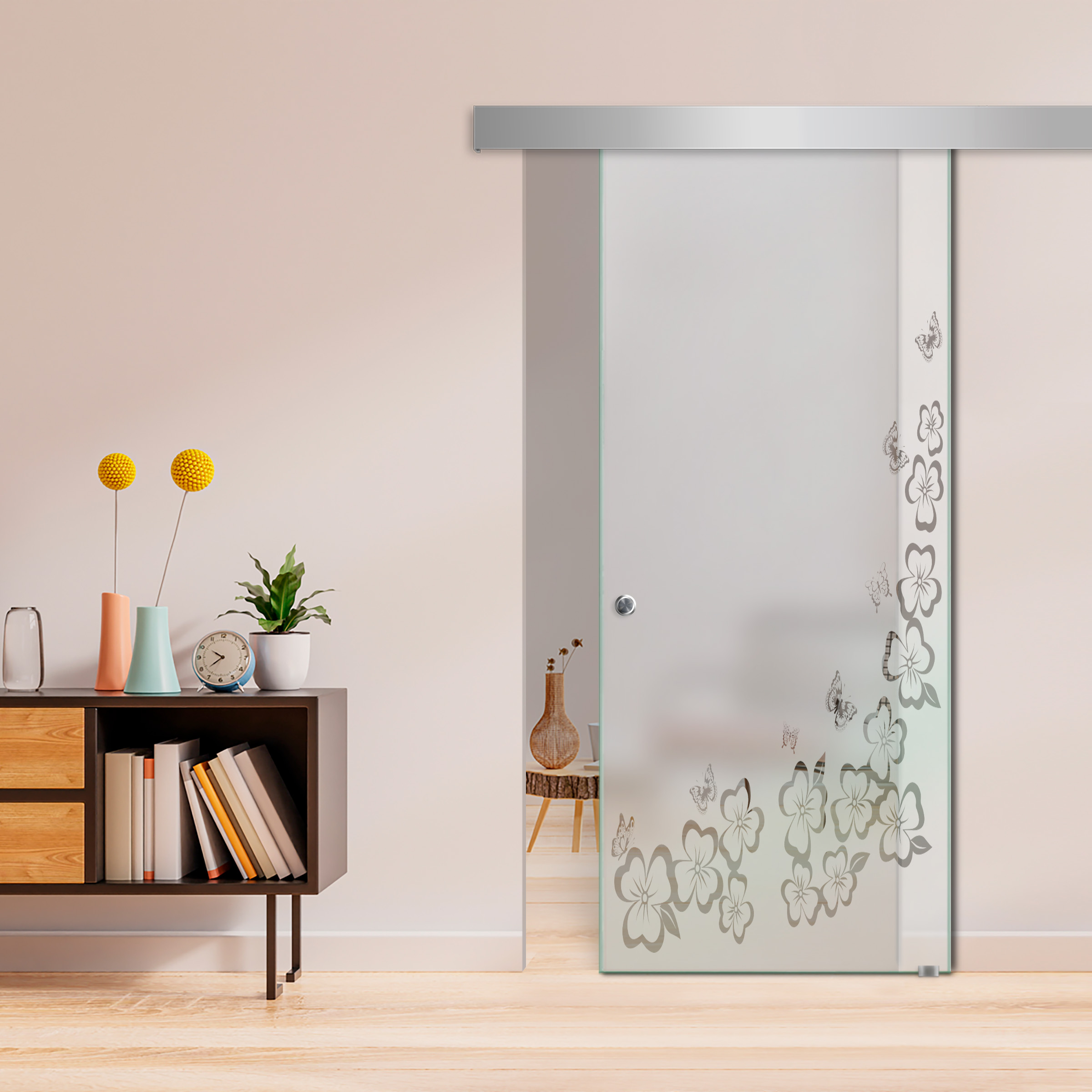 Sliding Glass Barn Door ALU100 (Semi Private) Recessed Grip