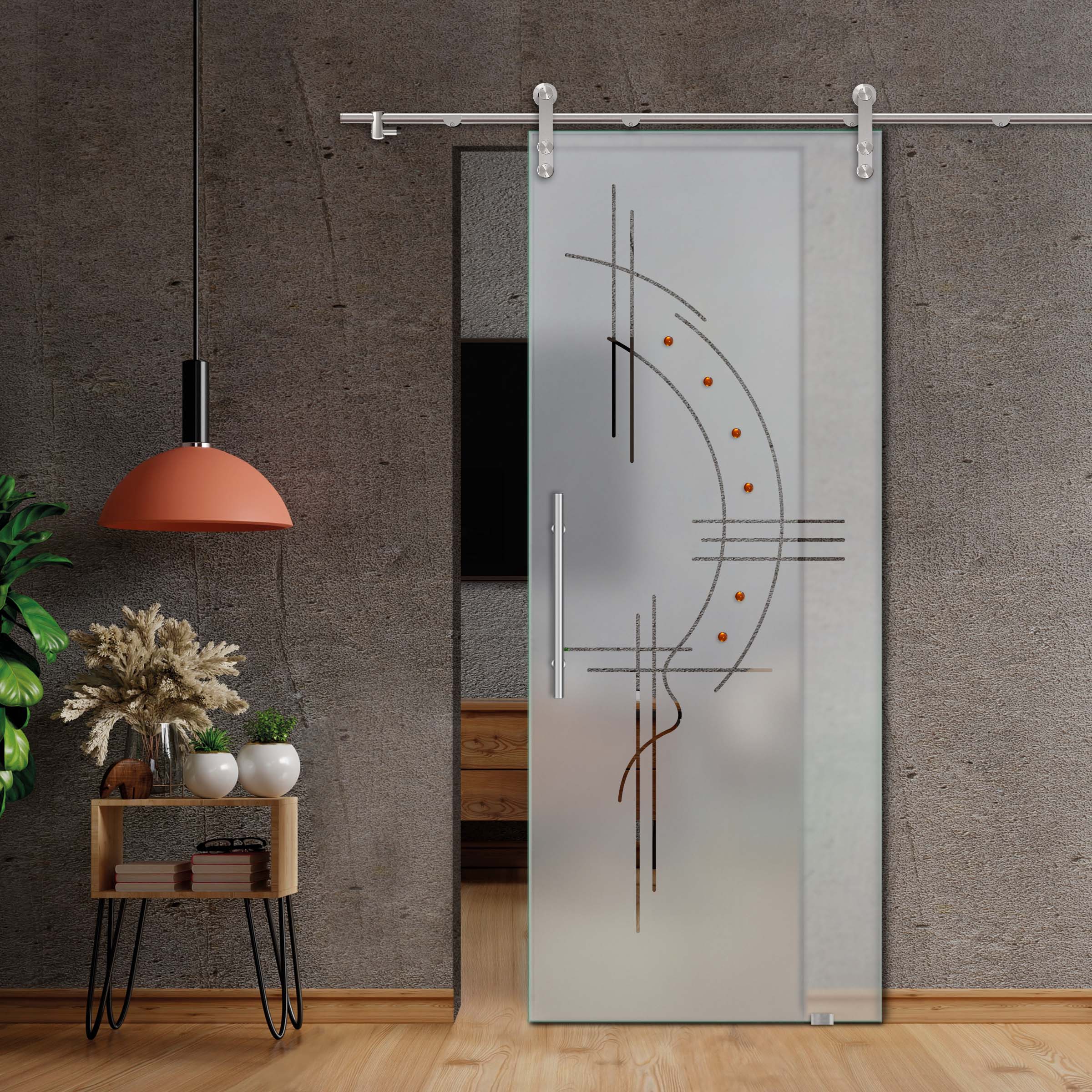 Sliding Glass Barn Door (Semi-private) + Faceted Stones