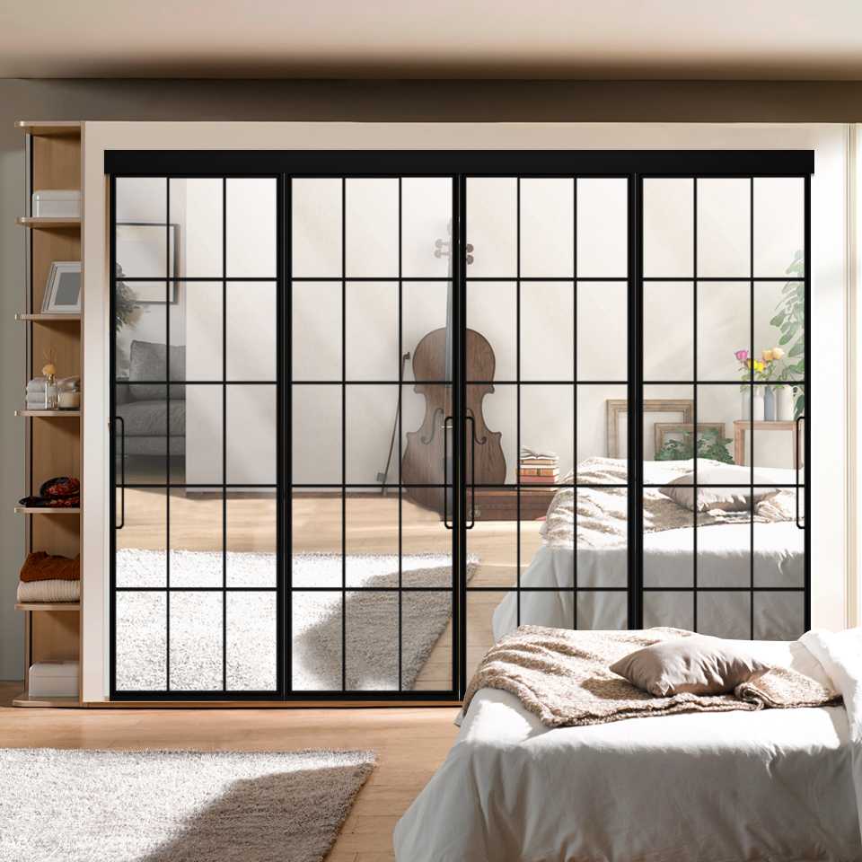 Iron / Metal Frame Mirror Bypass Closet Door with Hardware Kit 4 Leaf 4MGC - 8936