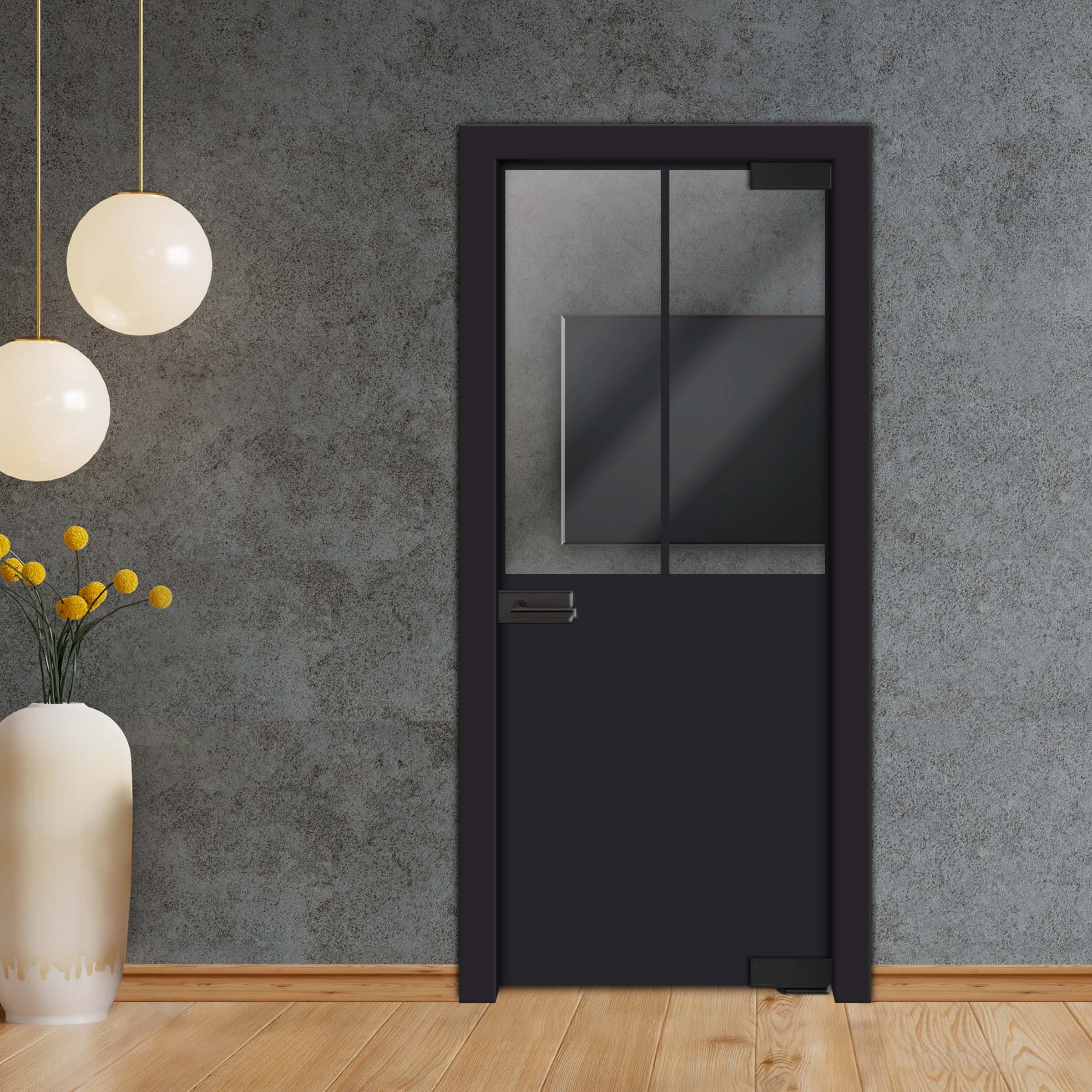 Frameless Industrial Pivot Glass Door (Black Hardware Complete Kit) PGLF-4142