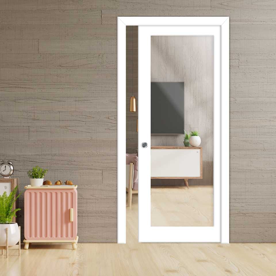 Pocket Door With Mirror Insert in One or Both Side Mirrors PWGD-7512