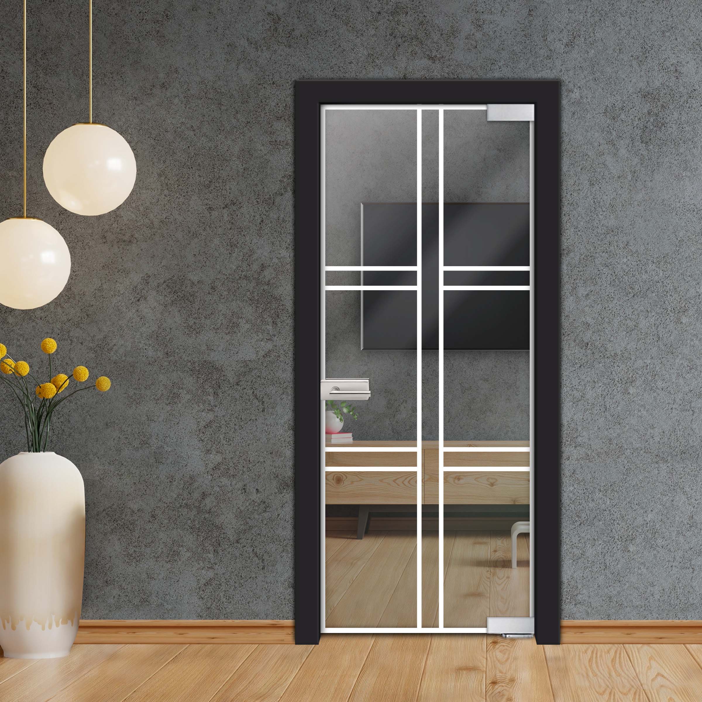 Frameless Industrial Pivot Glass Door (Black Hardware Complete Kit) PGLF-4123