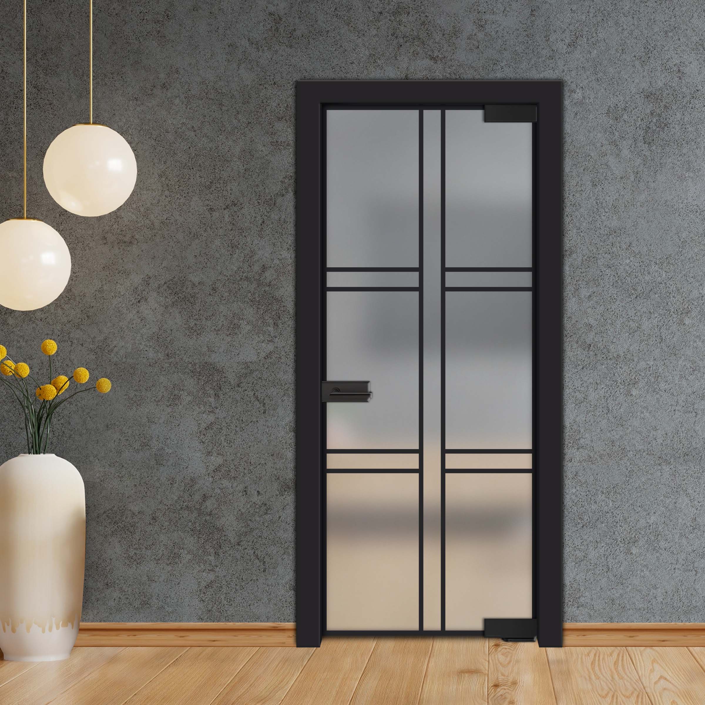 Frameless Industrial Pivot Glass Door (Black Hardware Complete Kit) PGLF-4123