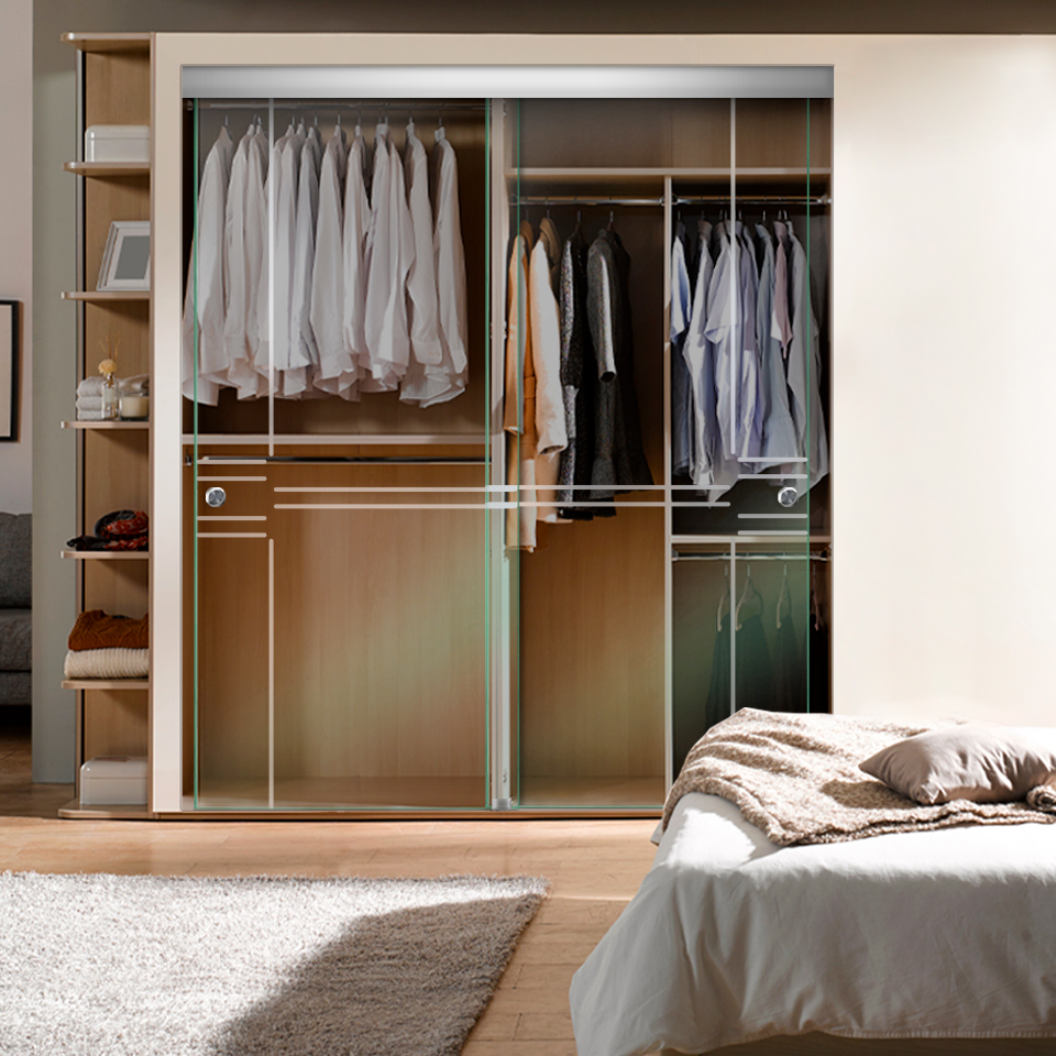 Frameless 2 Leaf Sliding Closet Bypass Glass Door (Non-private)