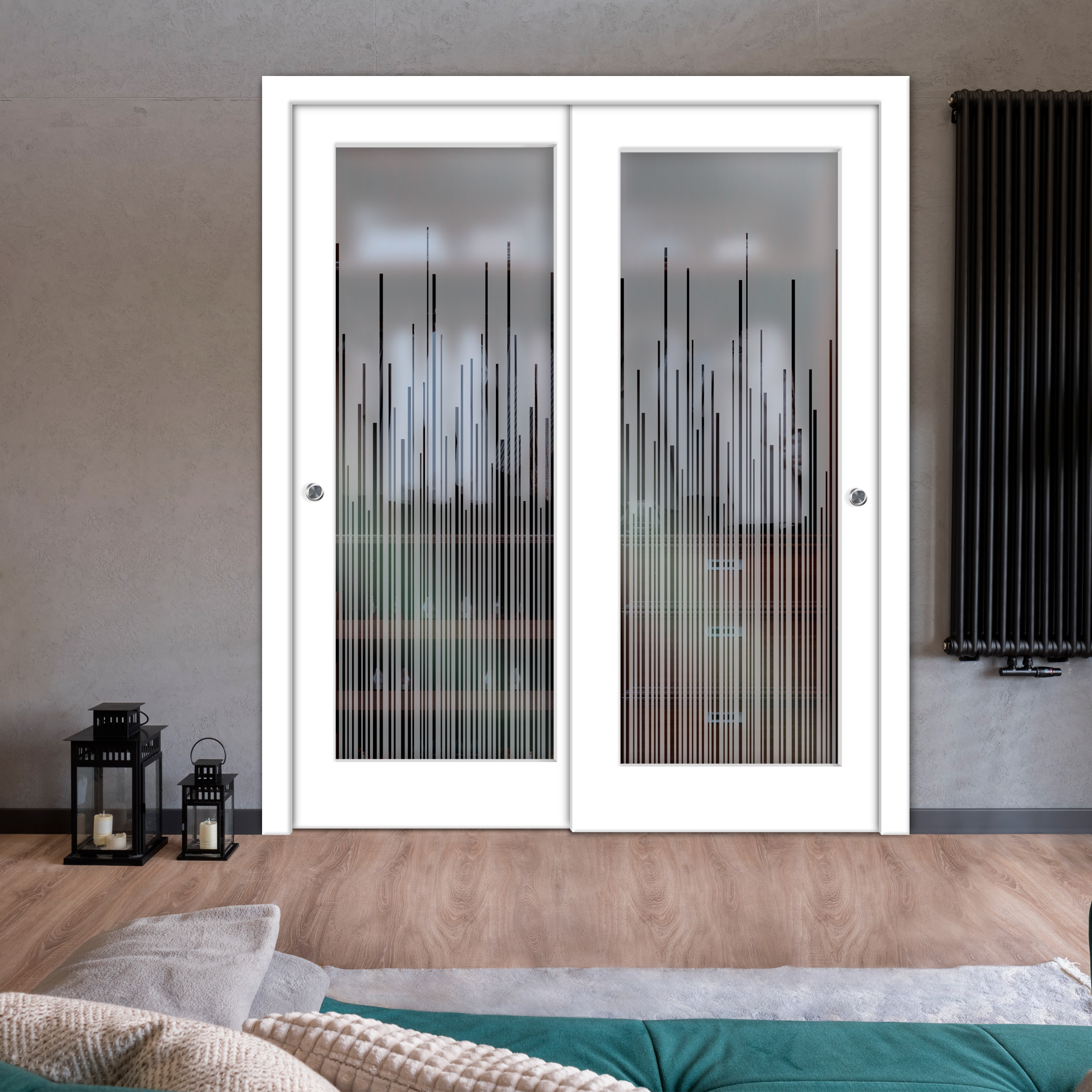 2 Leaf Premium Line Bypass Sliding Closet Door with Hardware & Frosted Design  (Semi-private)
