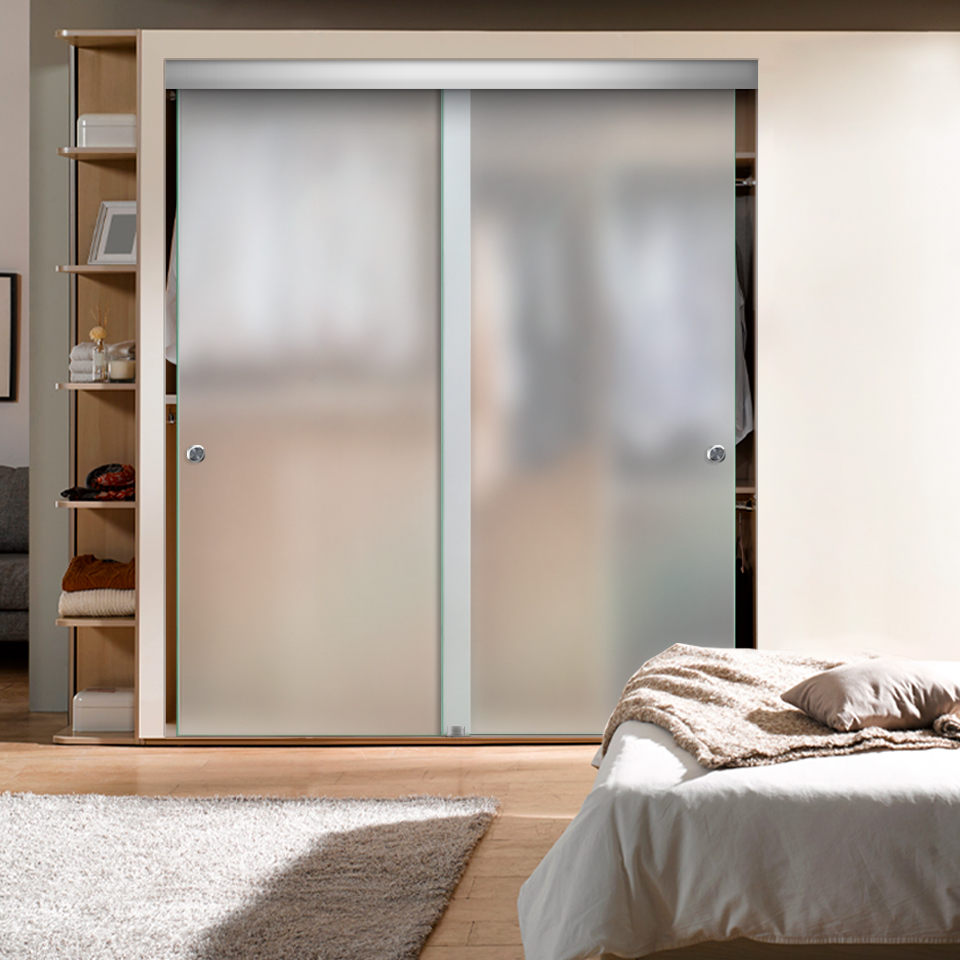 Frameless 2 Leaf Sliding Closet Bypass Glass Door (Full-private)