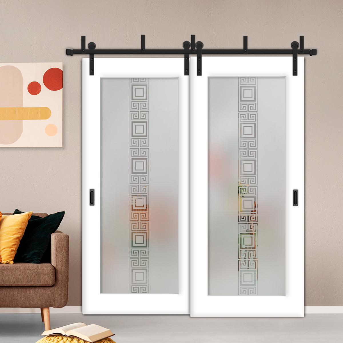 2 Leaf Sliding Barn Bypass Doors with Glass Insert BGD-4394