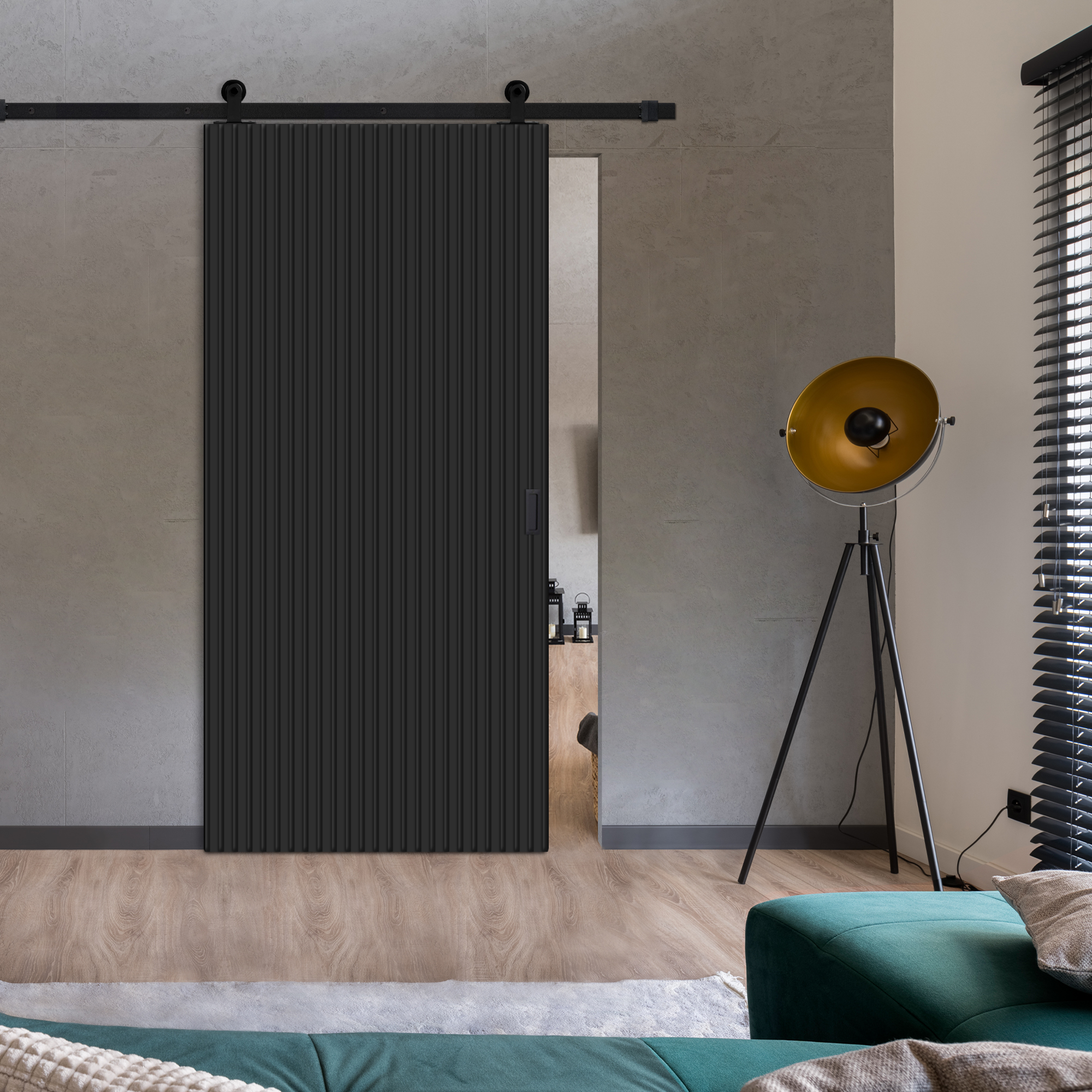 Fluted Wooden Sliding Barn Door (Carbon steel hardware)