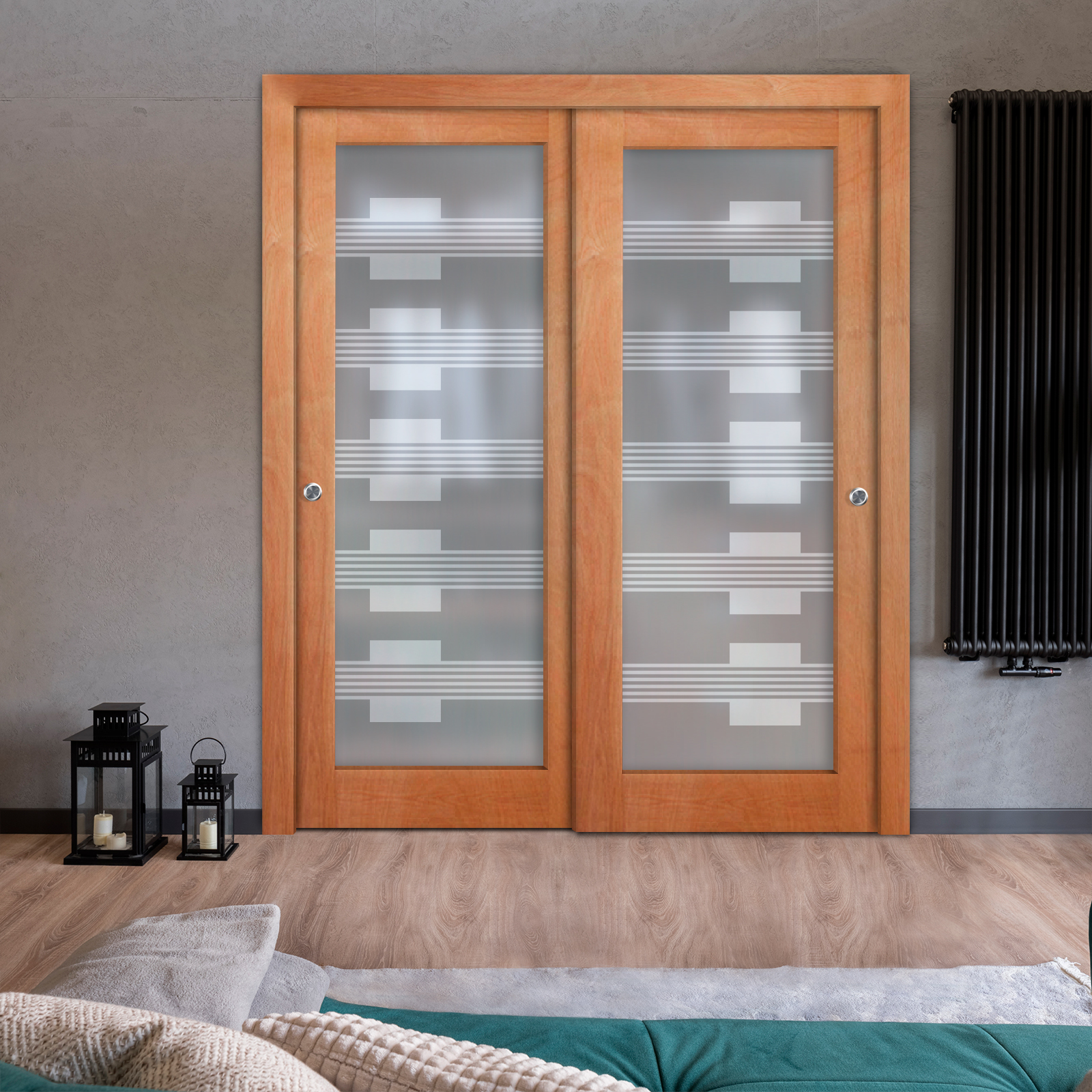 2 Leaf Premium Line Bypass Sliding Closet Door with Hardware & Frosted Design (Full-private)