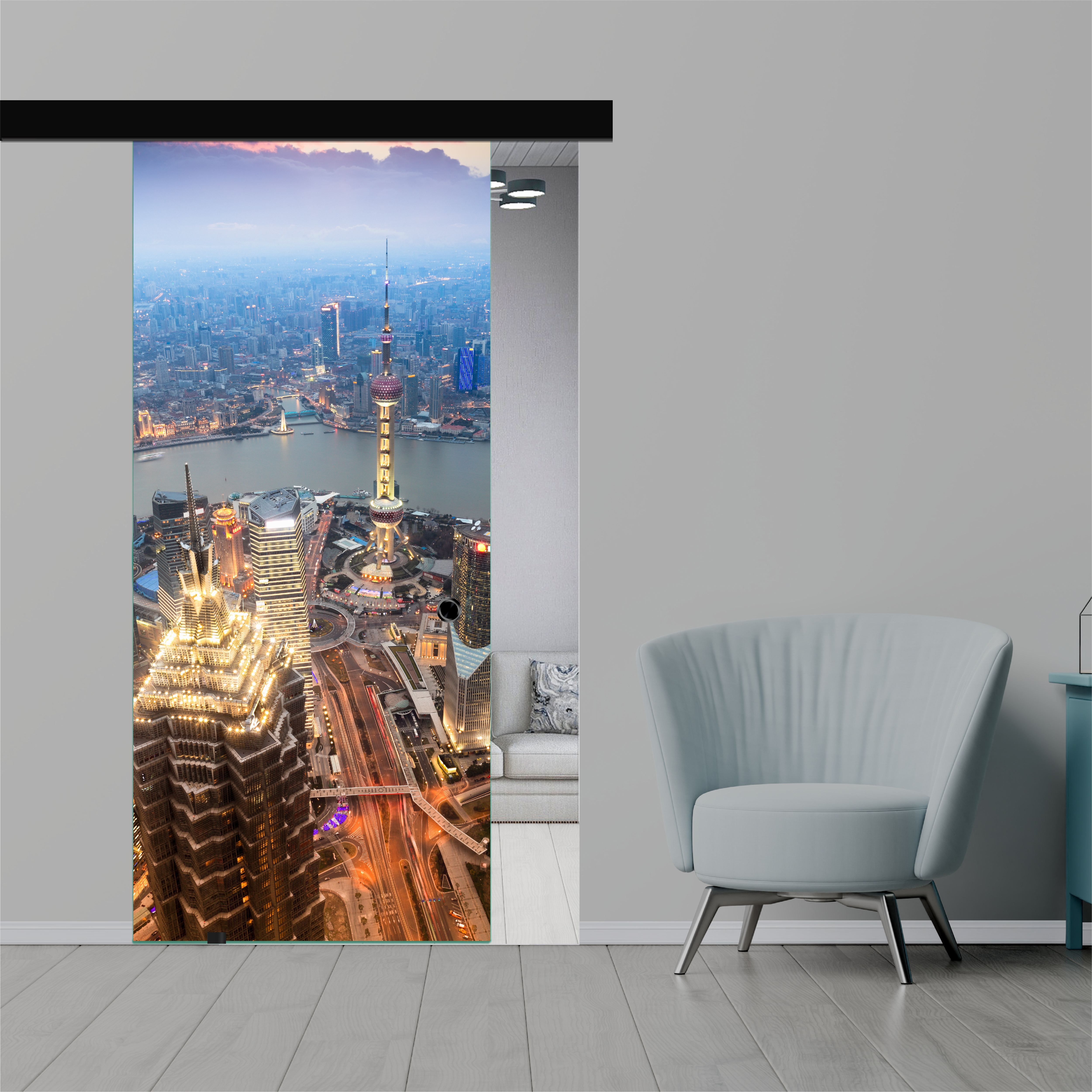 Sliding Glass Barn Door Hardaware Black & Recessed Grip 