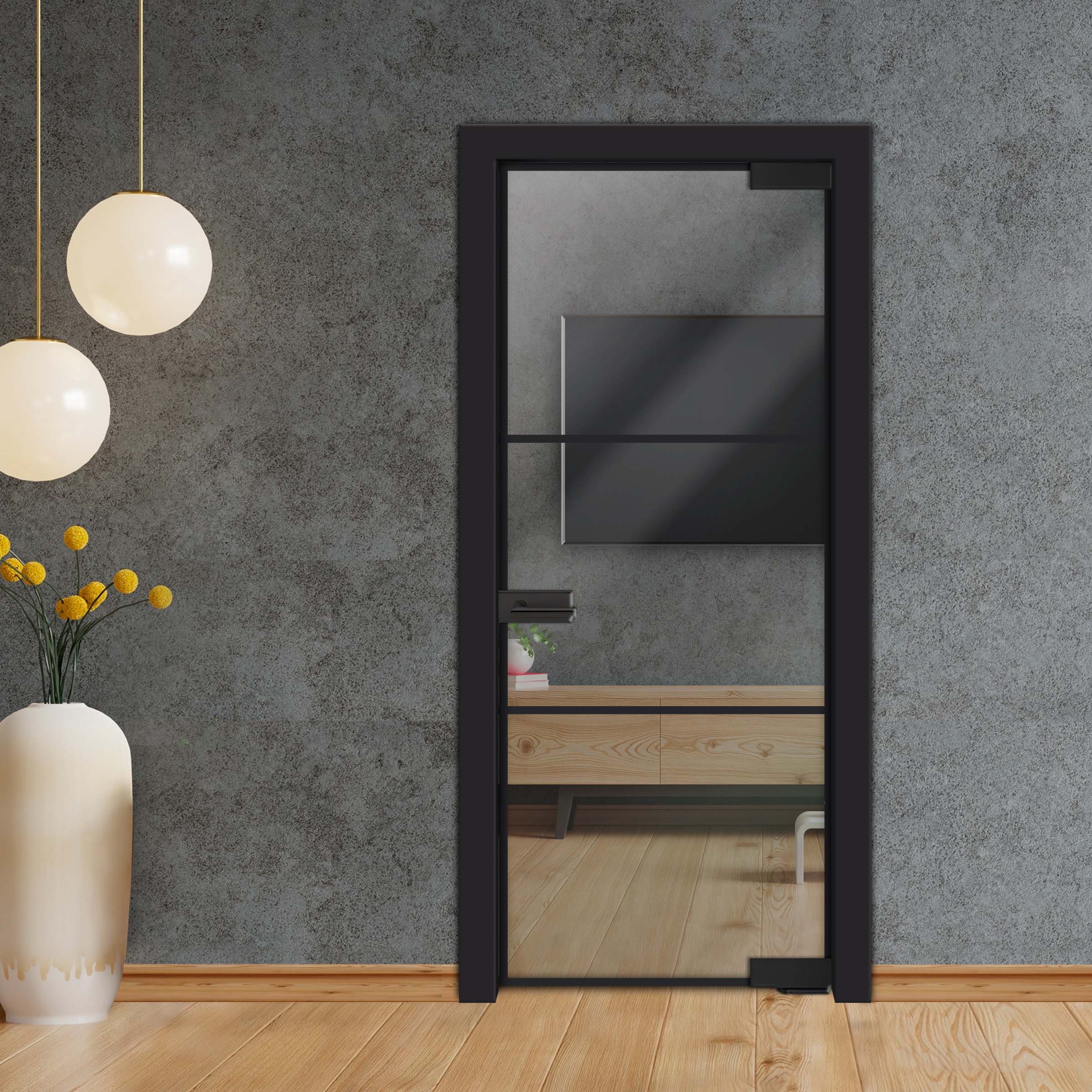 Frameless Industrial Pivot Glass Door (Black Hardware Complete Kit) PGLF-4144
