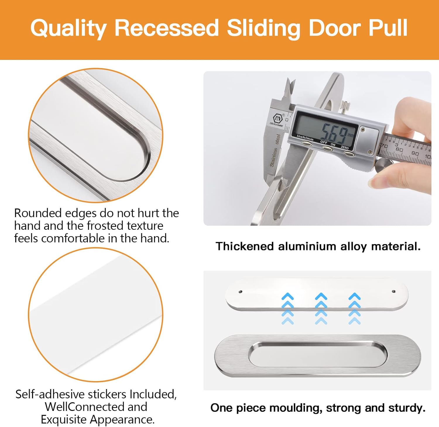Self-Adhesive Aluminum Recessed Handles for Sliding Barn Doors, Pocket Door and More